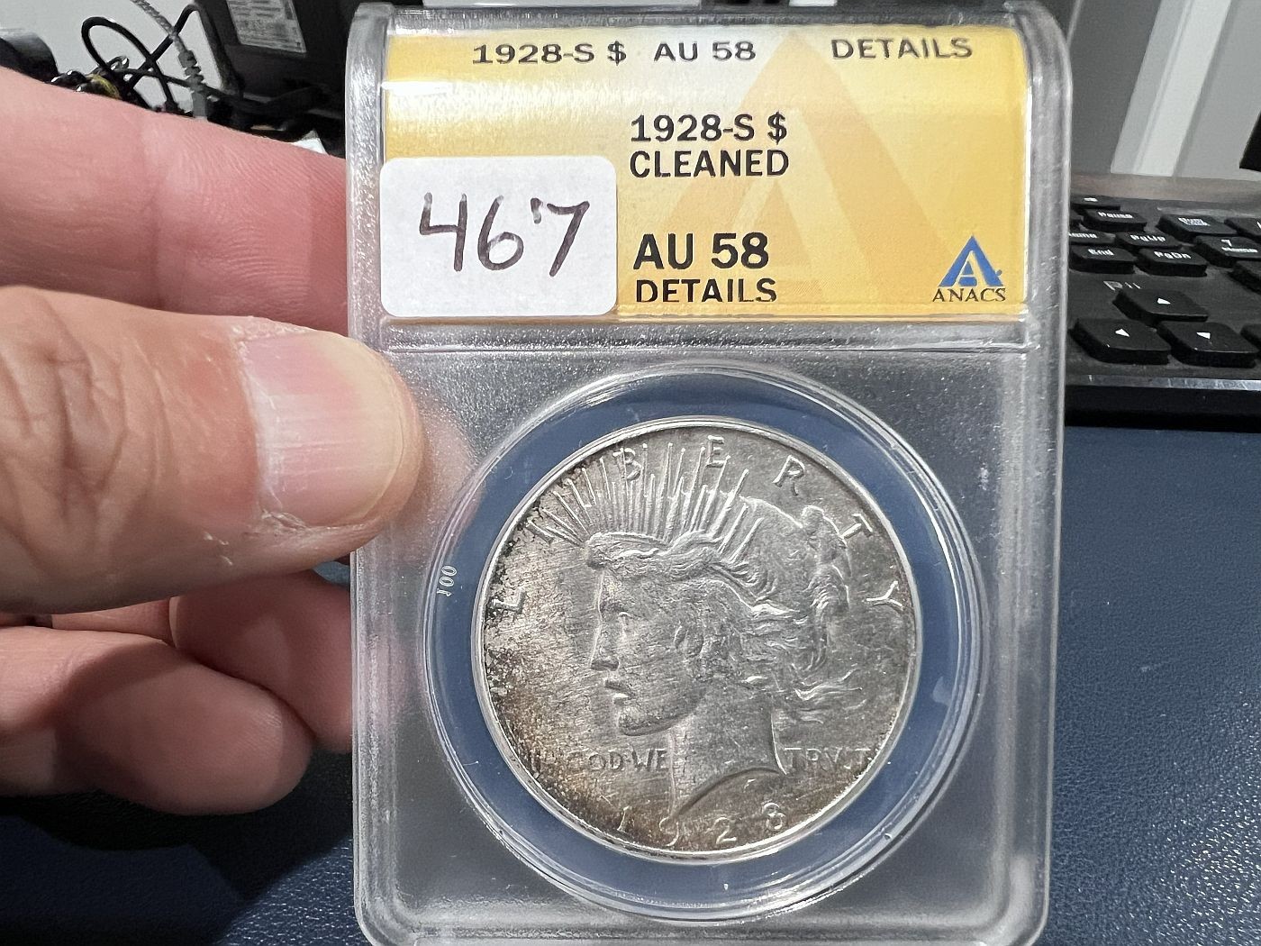 1928-S $1 Peace Silver Dollar Anacs AU 58 Details