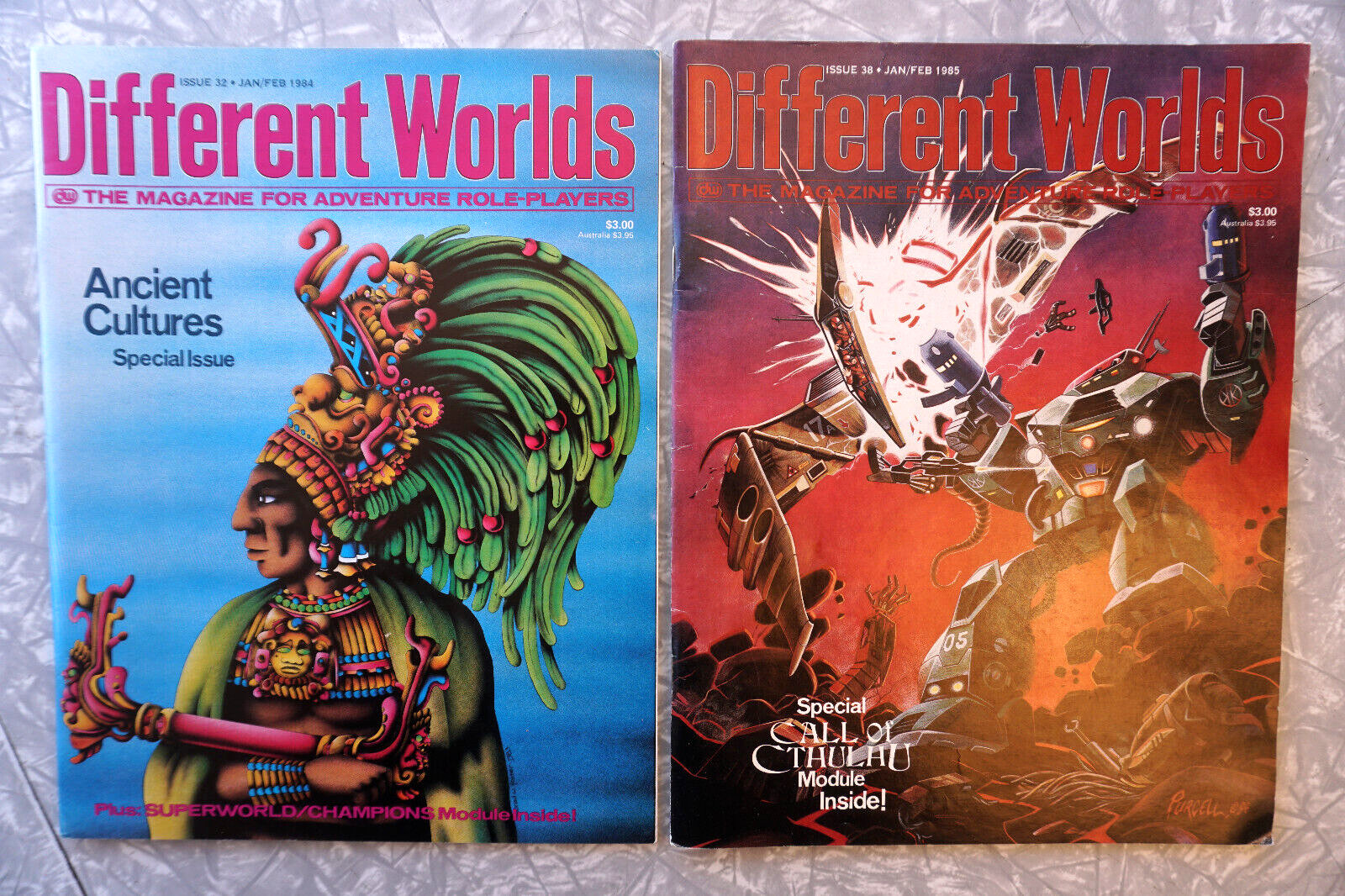 Different Worlds Magazine Lot Chaosium Issues #32 #38 1984 1985 HIGH GRADE!