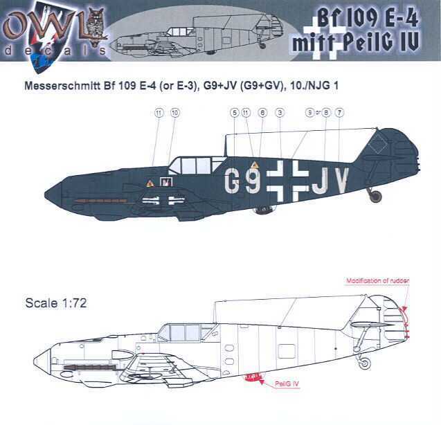 Owl Decals 1/32 MESSERSCHMITT Bf-109E-4 with PeilG IV RADAR