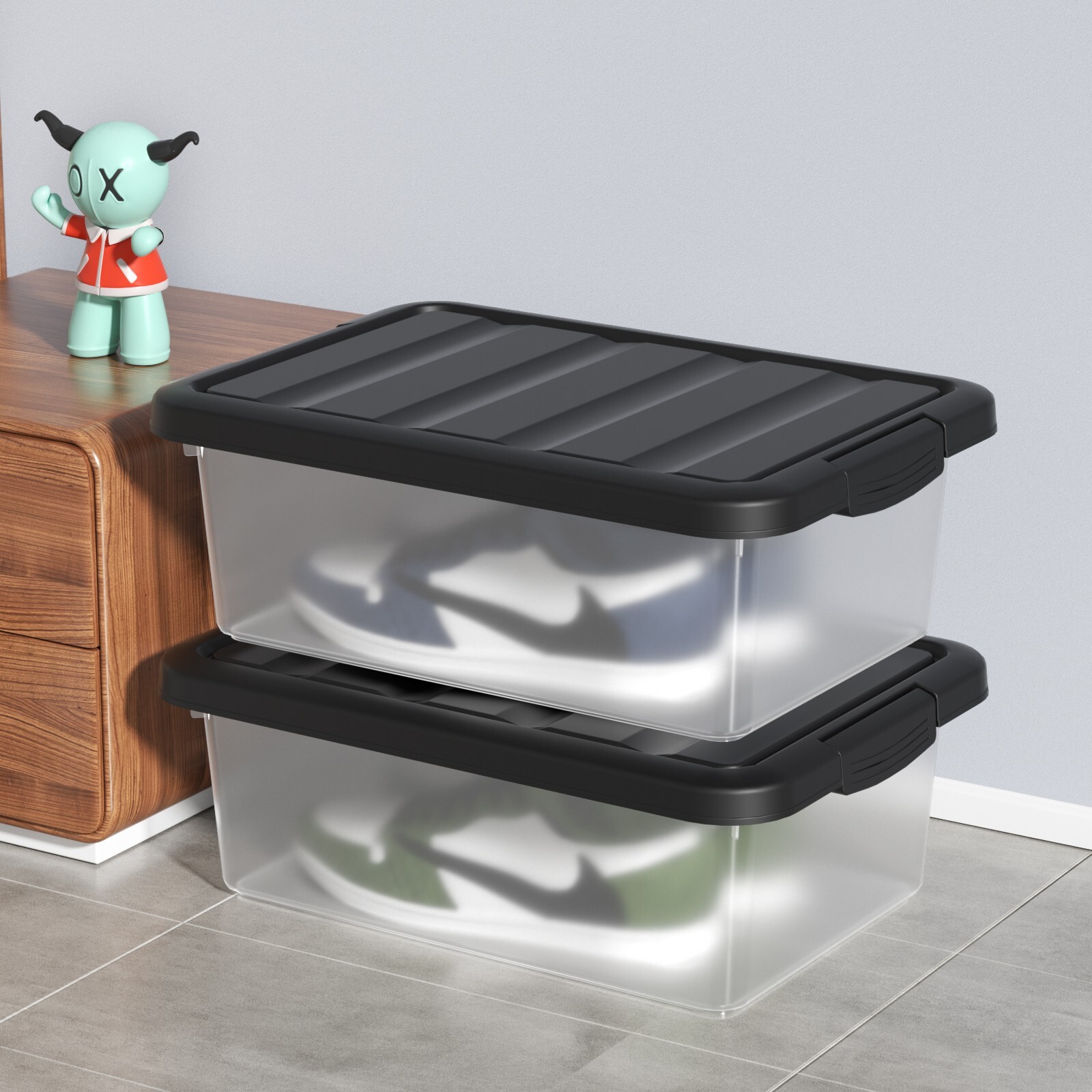 14 Quart Plastic Latching Box with Lids, 6 Packs Stackable Storage Containers