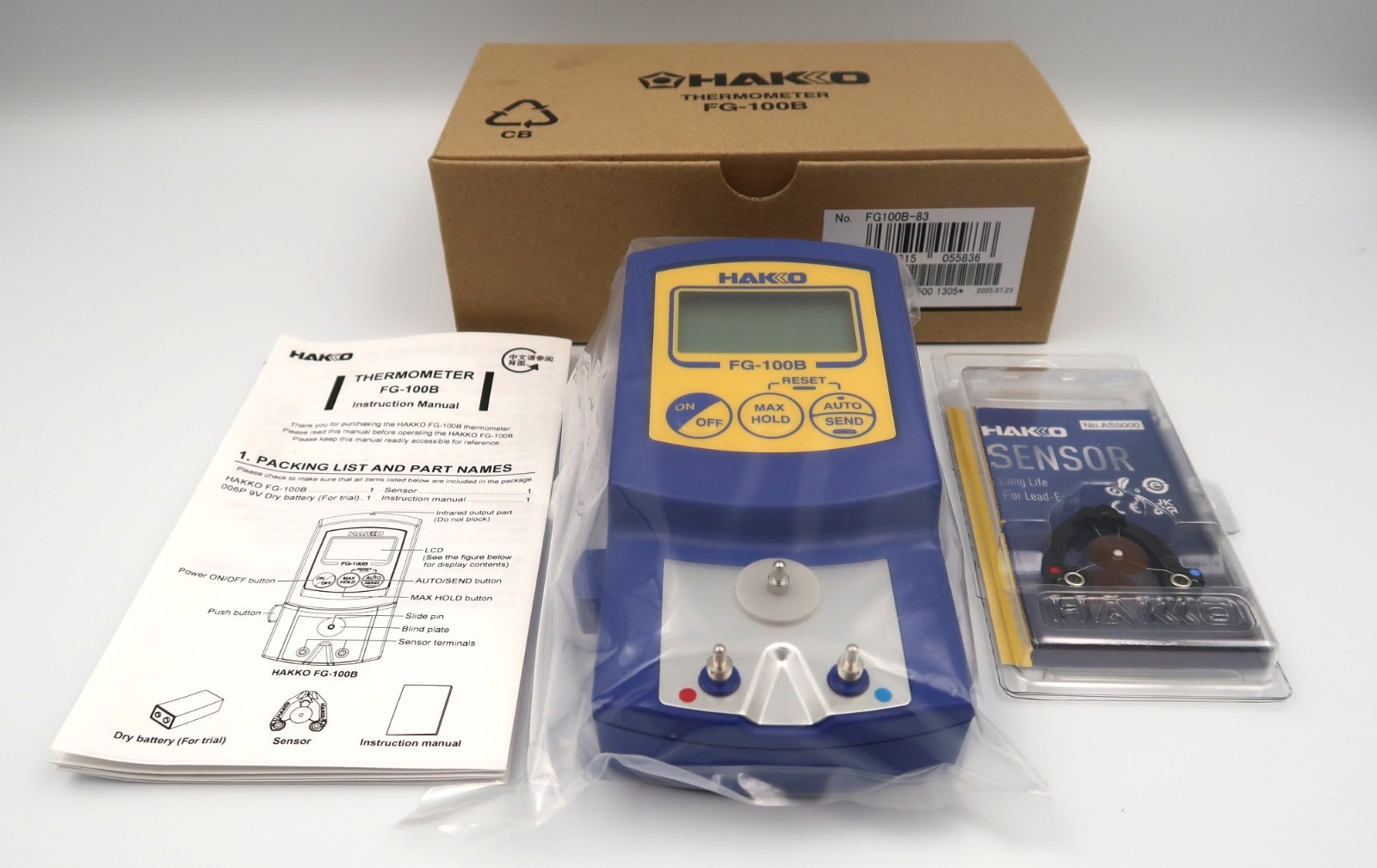HAKKO FG100B-83 Soldering Iron Tip Thermometer "Includes Sensor, Battery, Manual