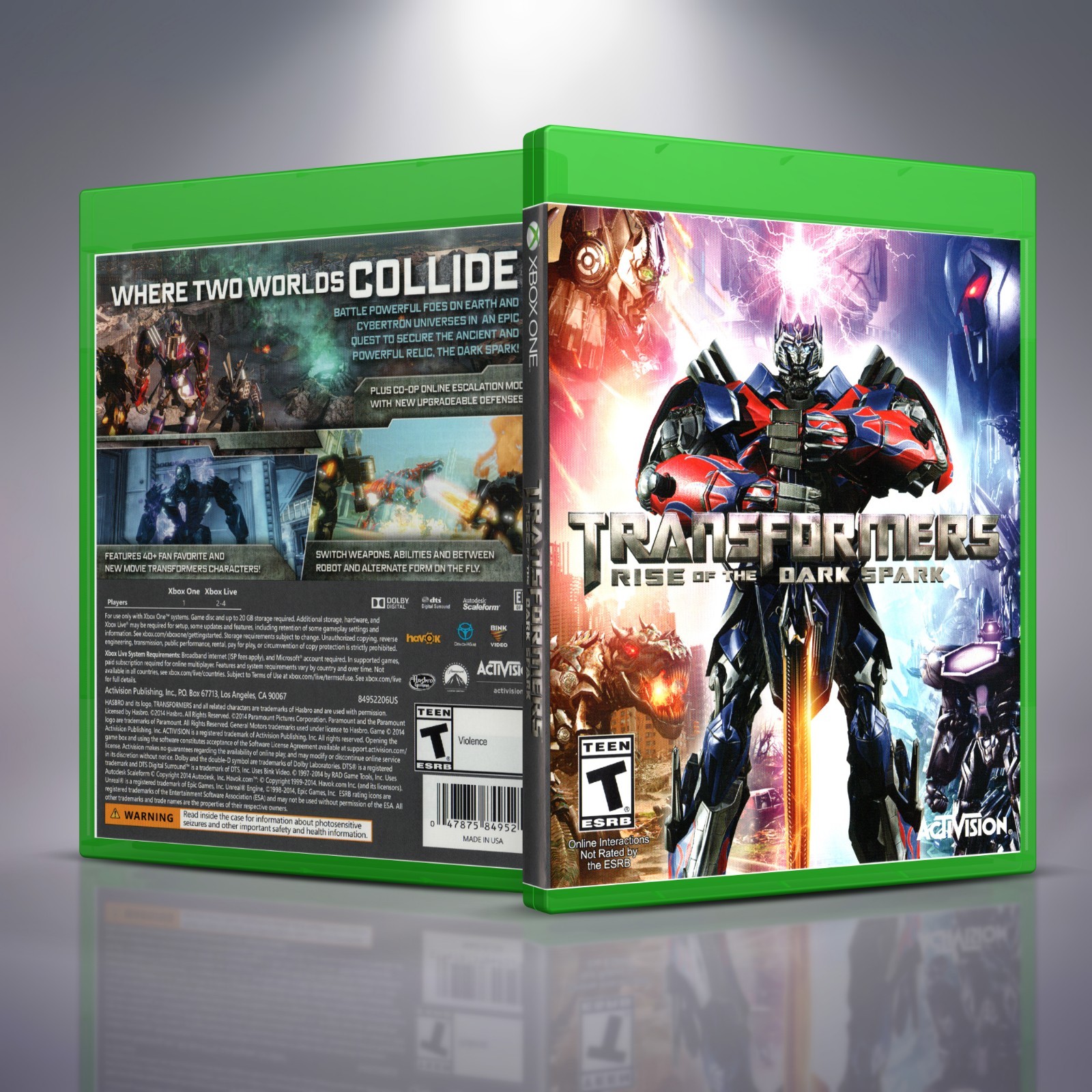 Transformers Rise of The Dark Spark - Custom Xbox One Cover and Case. NO GAME!!
