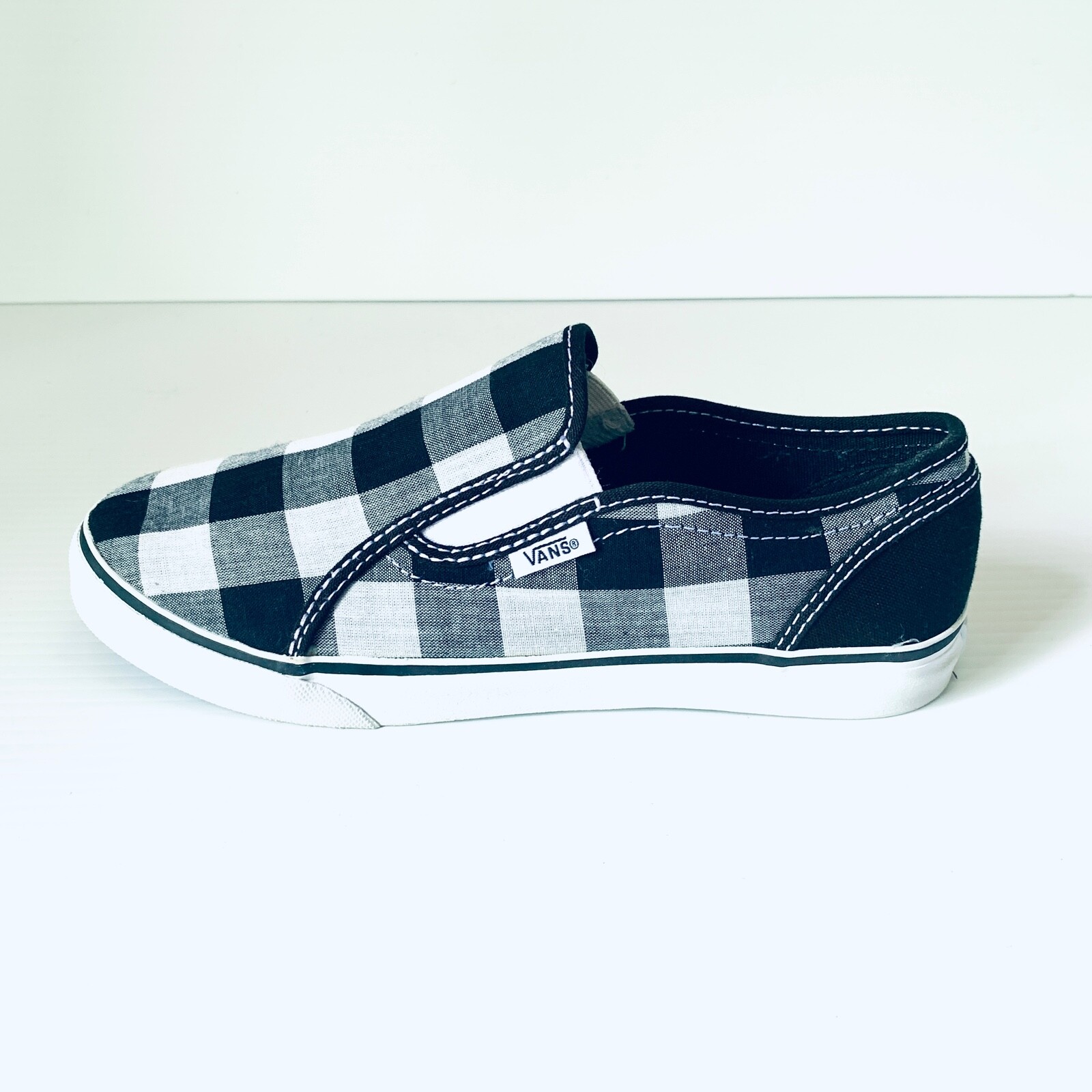 Vans Women's Slip-on Canvas Sneaker Flats Black White Lg Gingham Check Sz 6