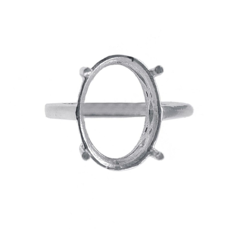 925 Sterling Silver Oval Semi Mount Ring 18x13mm Prong Setting