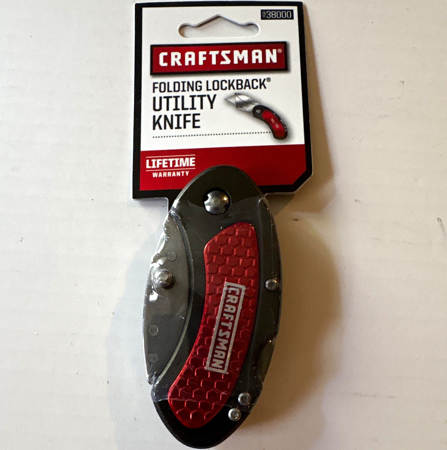 Craftsman 938000 Folding Lockback Utility Knife, Red/Black Metal Handle