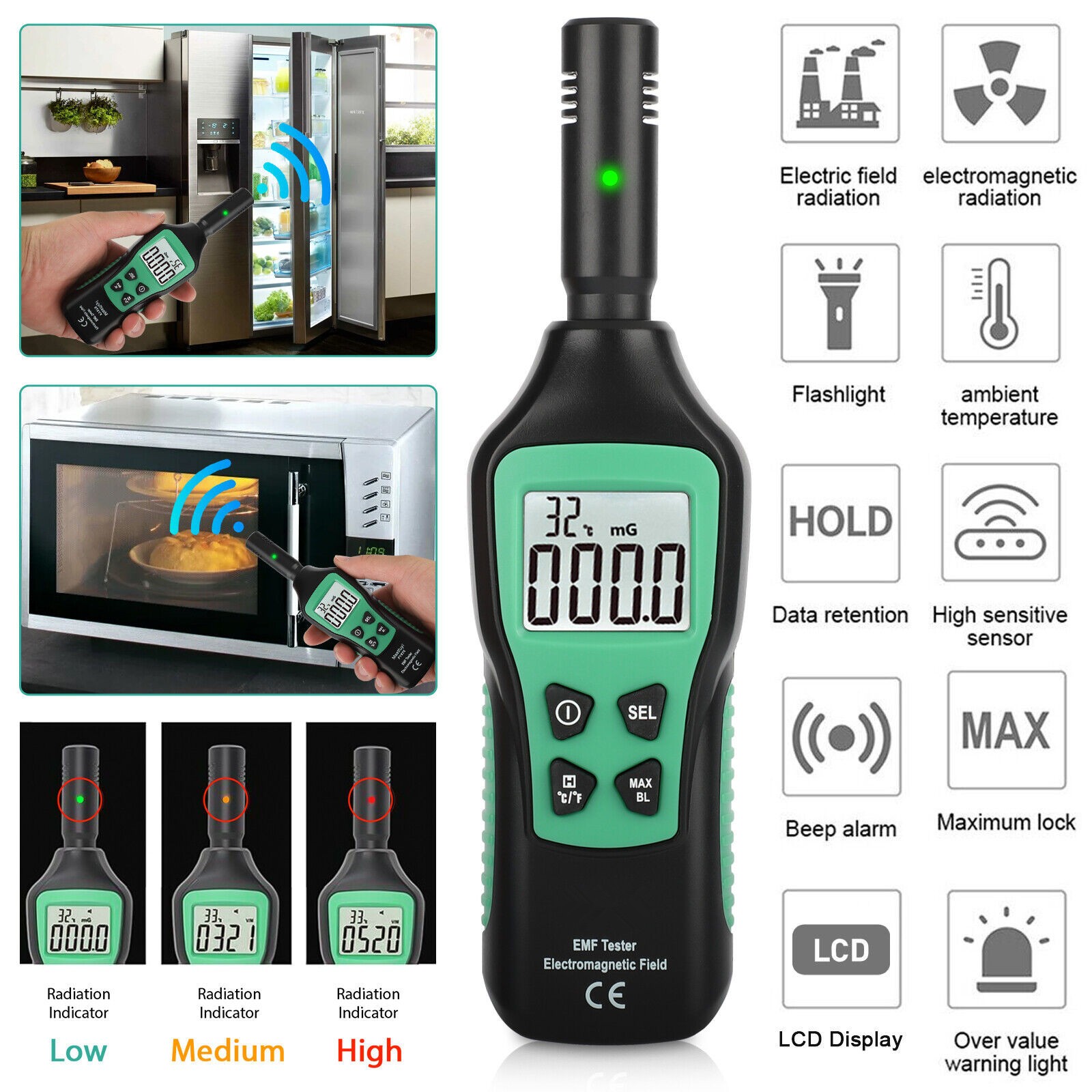New LCD Radiation Dosimeter EMF Meter Electromagnetic Radiation Detector