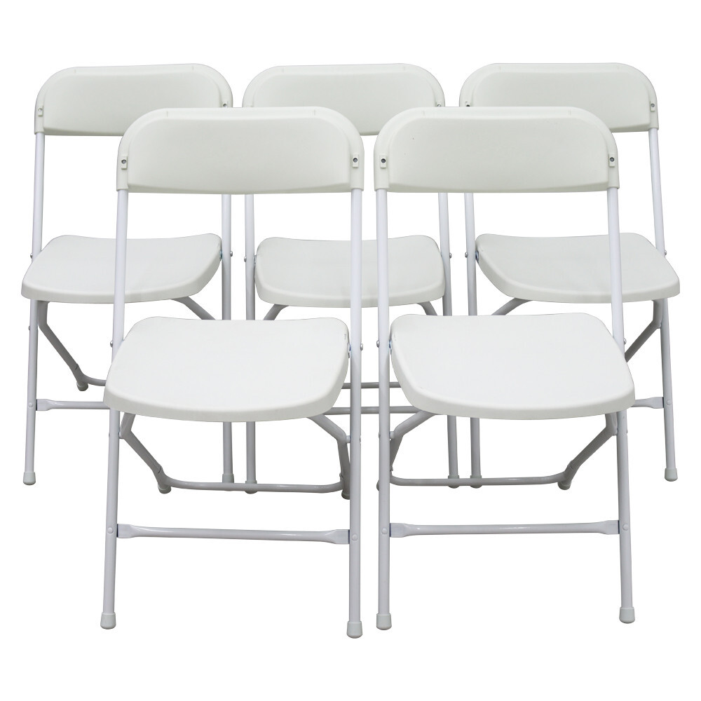5 Pack White Plastic Commercial Folding Stackable Chairs Plastic + Iron Material