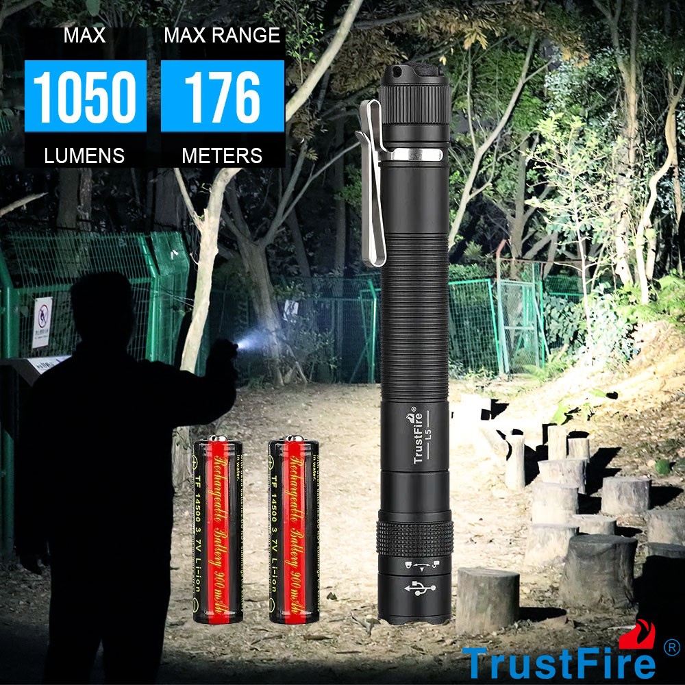 Trustfire L5 Long Tactical LED Flashlight 1050LM + Two Rechargeable Batteries