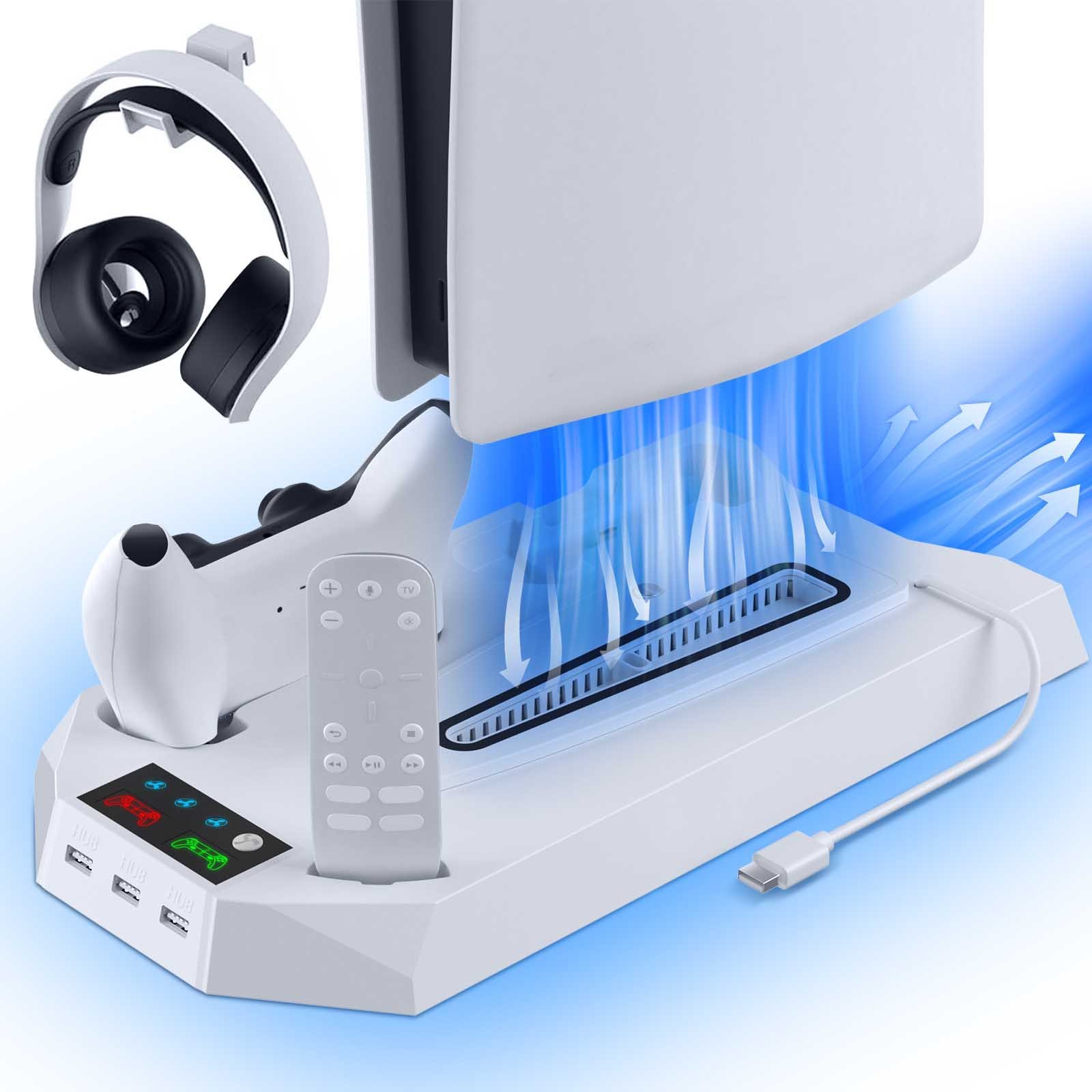 PS5 Stand Cooling Fan, PS5 Controller Charging Station for Sony Playstation5