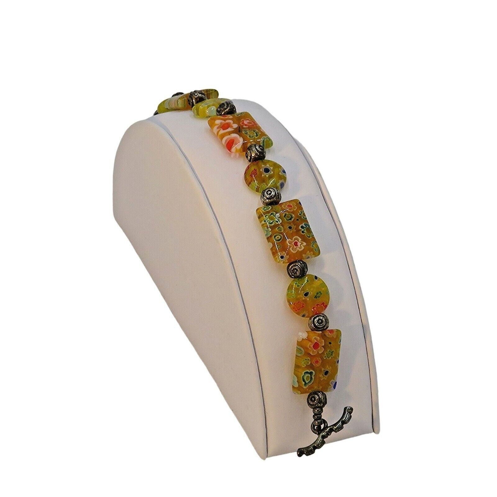 Millefiori Glass Bead Bracelet - Translucent -  8 inch (WO-0103)