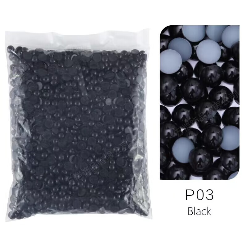 200 Black Half Pearl Bead 10mm Flat Back Gem Scrapbook Craft