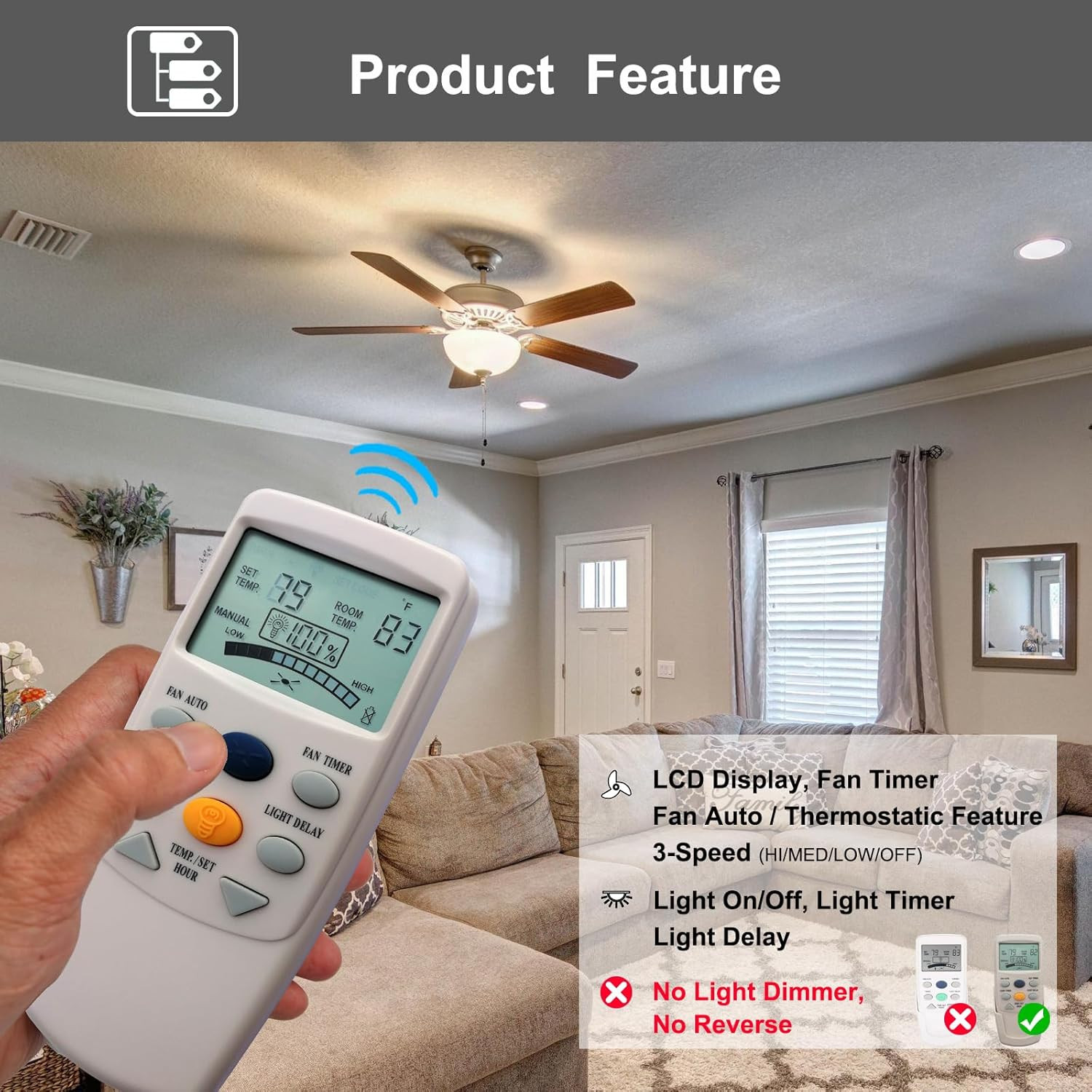 Hampton Bay FAN-9T Replacement Remote Control with LCD Display and Timer