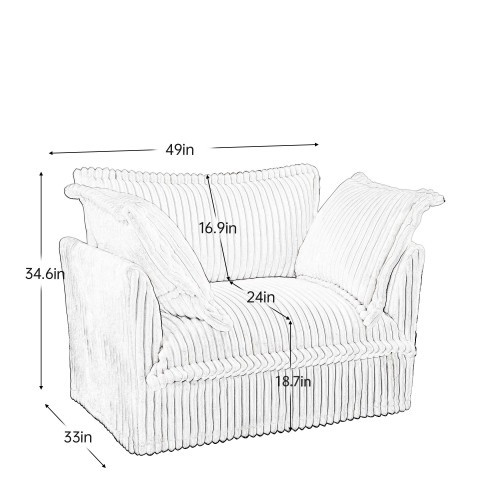 Slip-covered Armchair with 1 Big Back Cushion and 2 Big Toss Pillows Corduroy