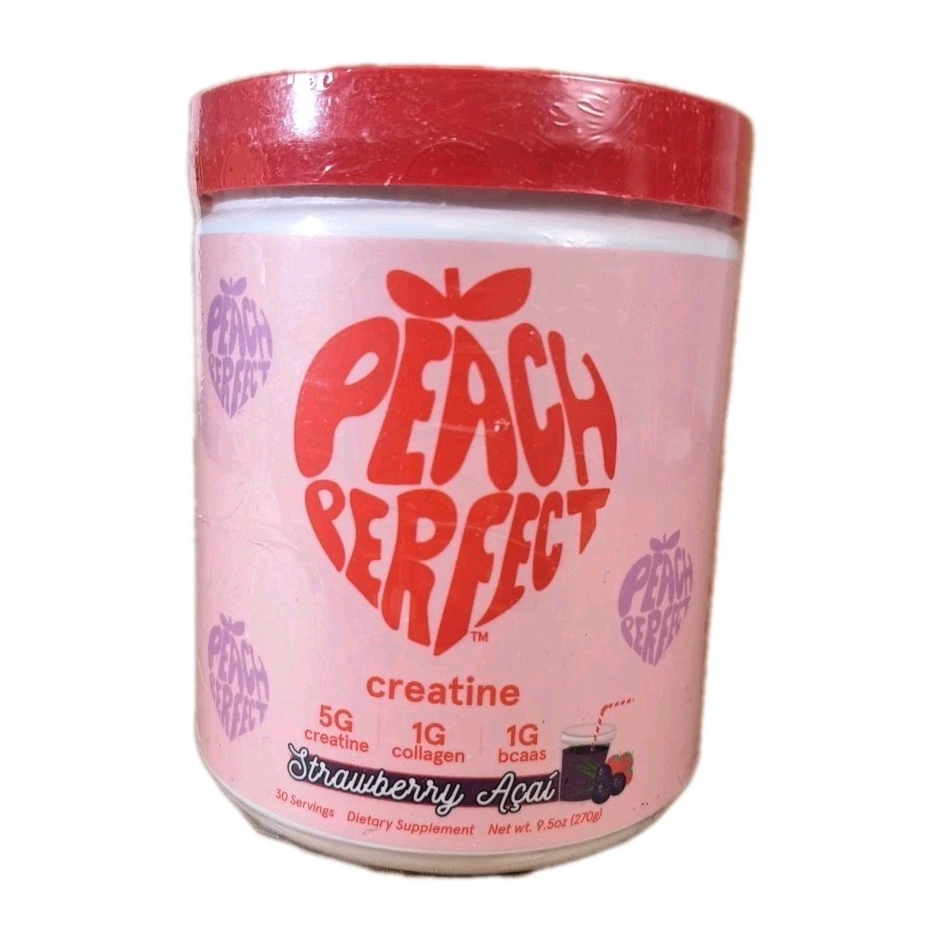 Peach Perfect Creatine Monohydrate Powder Strawberry Acai 9.5Oz Exp 2027