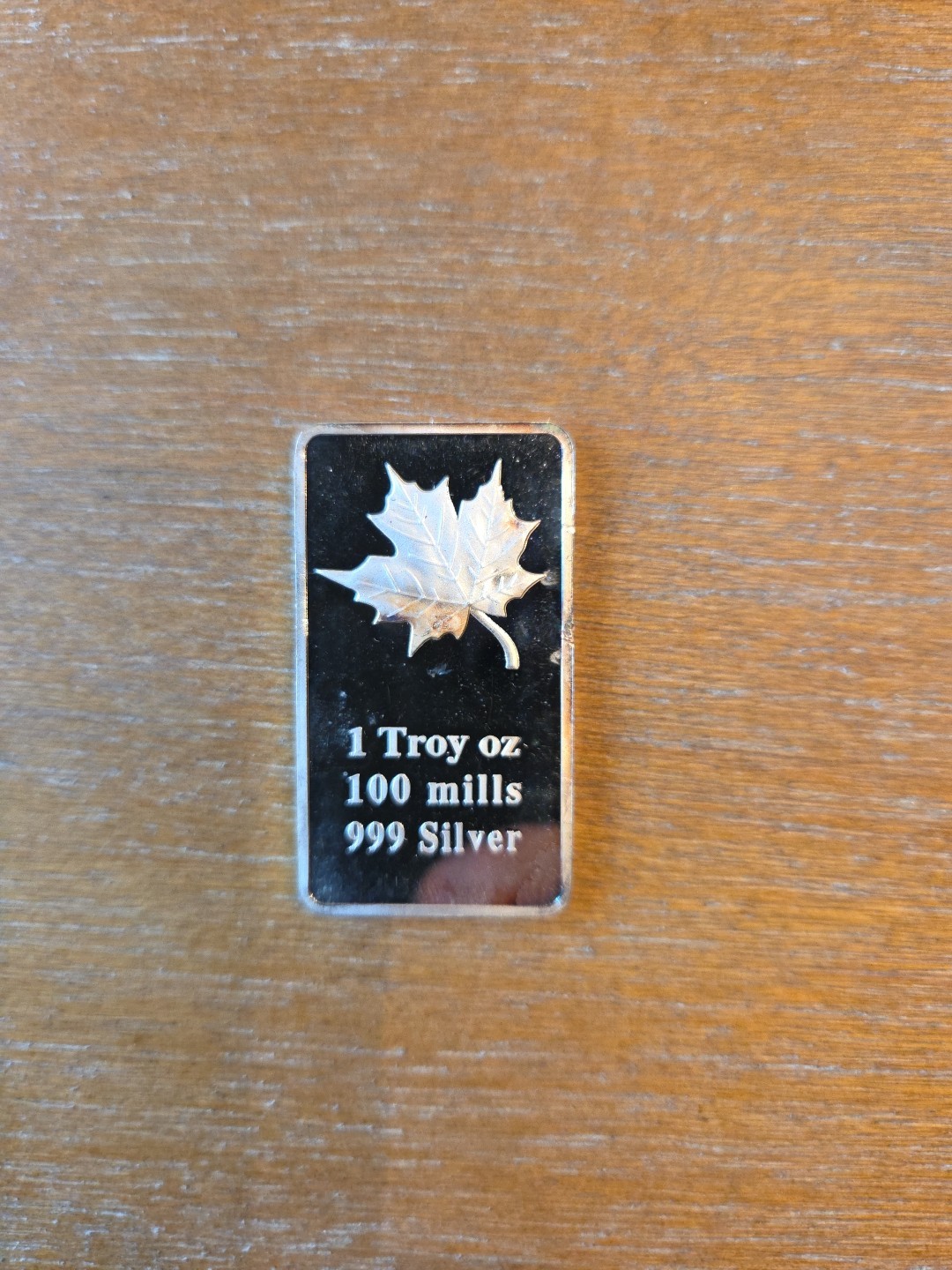 Silver Plated Bar 100 Mills .999 Fine Silver Canadian Maple Leaf  Some Toning