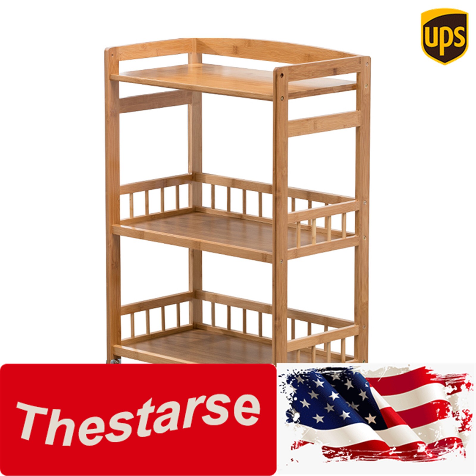 3 Tier Mobile Kitchen Rolling Serving Cart Floor Standing Wood Color Home Salon