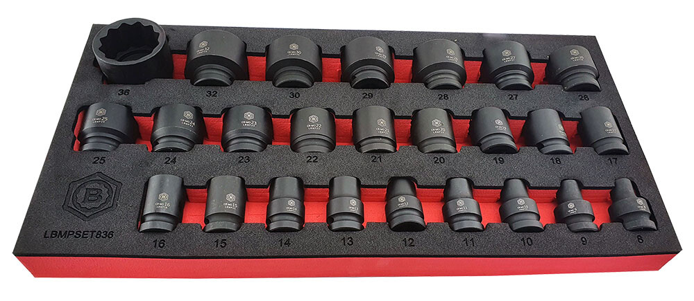 25PC 1/2" DRIVE IMPACT SOCKET SET (12 POINT) SIZES 8-36MM FROM BRITOOL HALLMARK