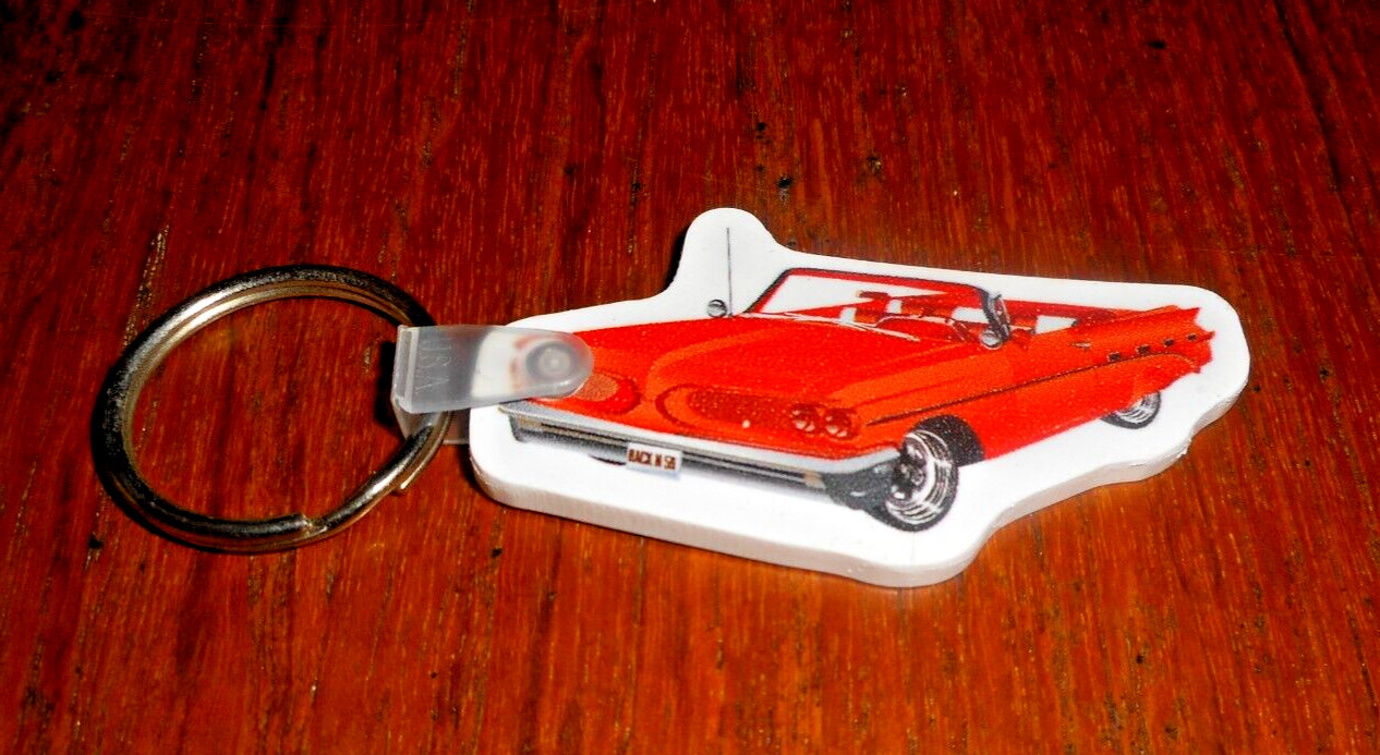 J.C Taylor Antique Auto Insurance Key Ring FOB- Vtg. Red Pontiac Bonneville- New
