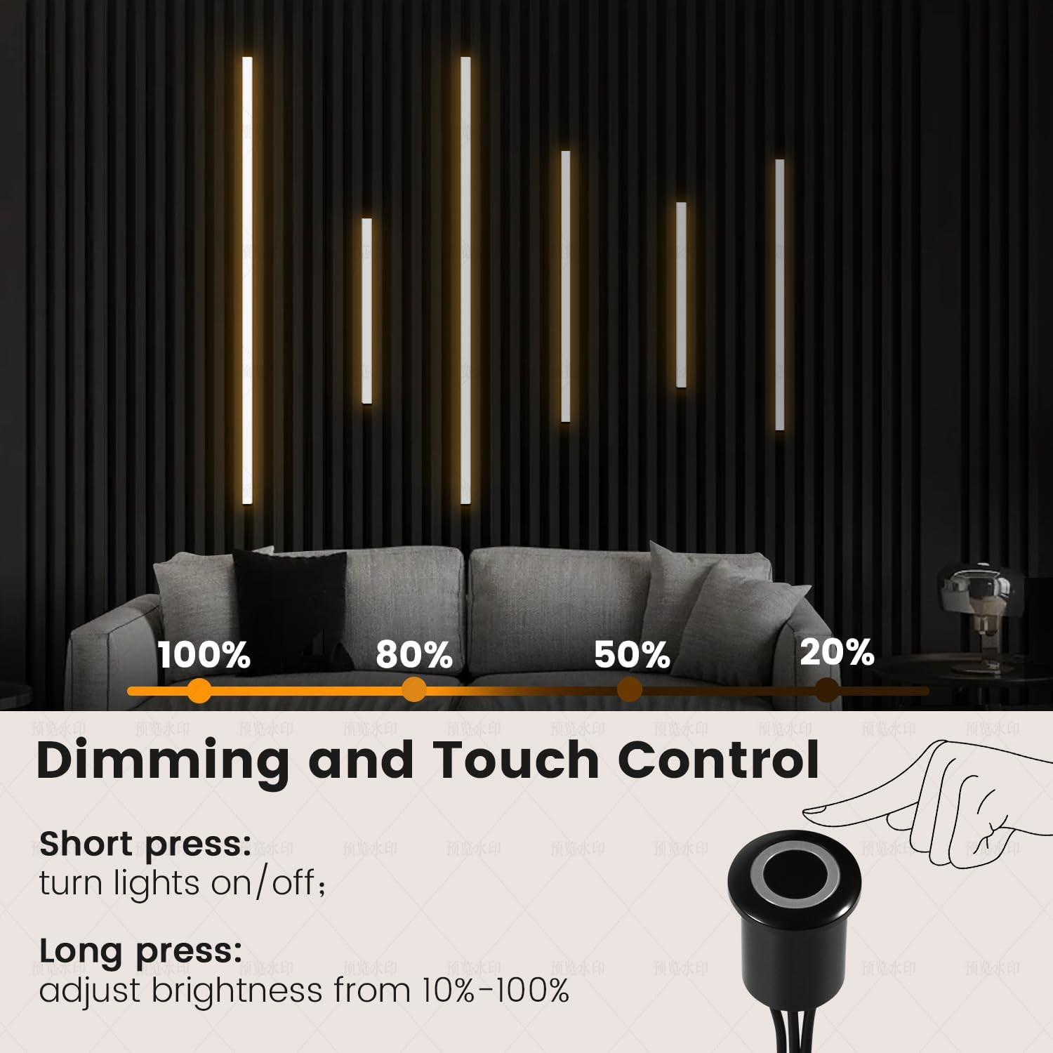 12Pcs Black Dimmable Slat Wall Lights with Smart Touch Switch