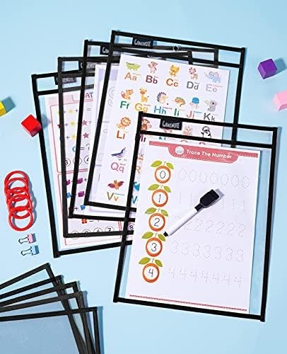 Gamenote Dry Erase Pockets 30 Pack with Rings, Oversized Reusable Plastic Sle...