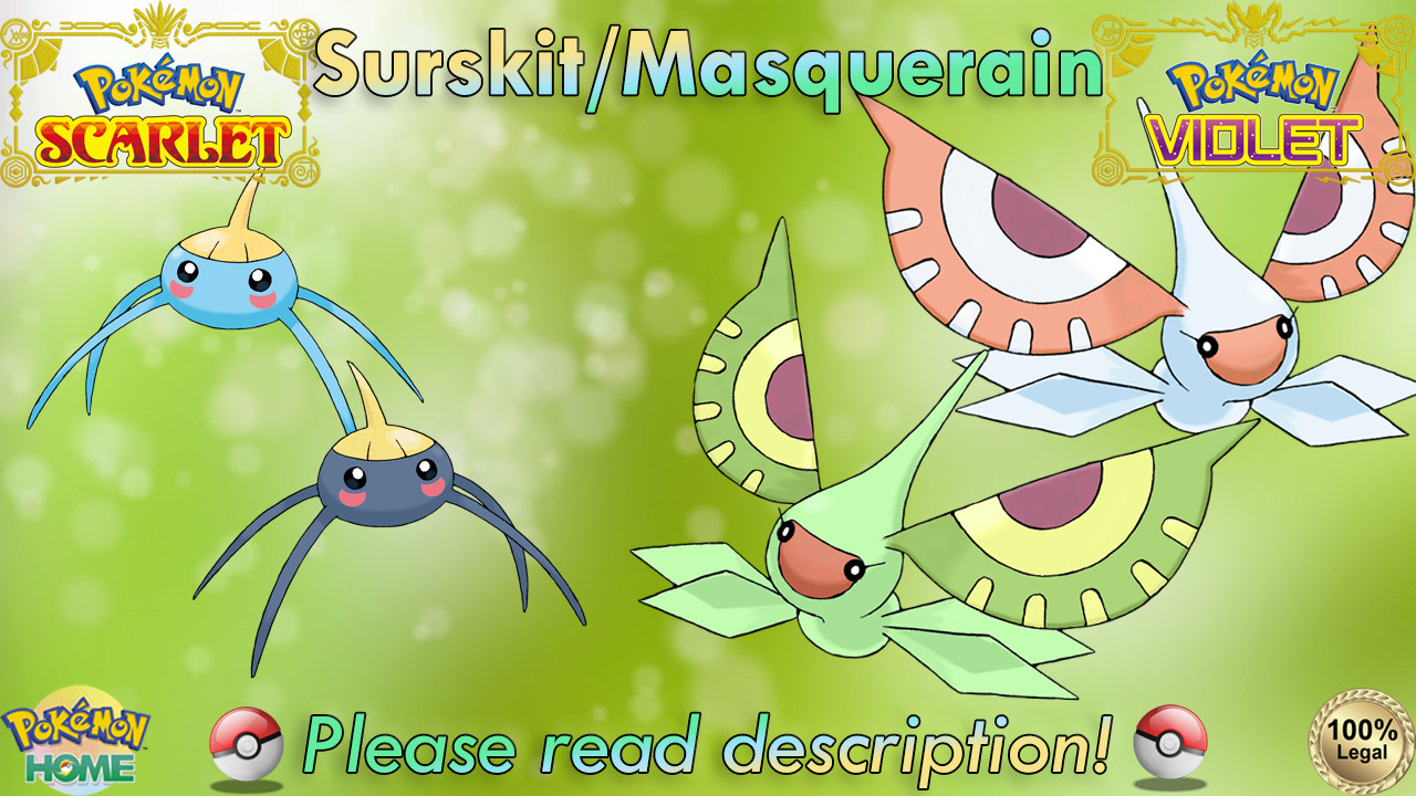 🍊Shiny/Non-shiny Surskit/Masquerain 6IV🍇Pokémon Scarlet/Violet (💯Legal)
