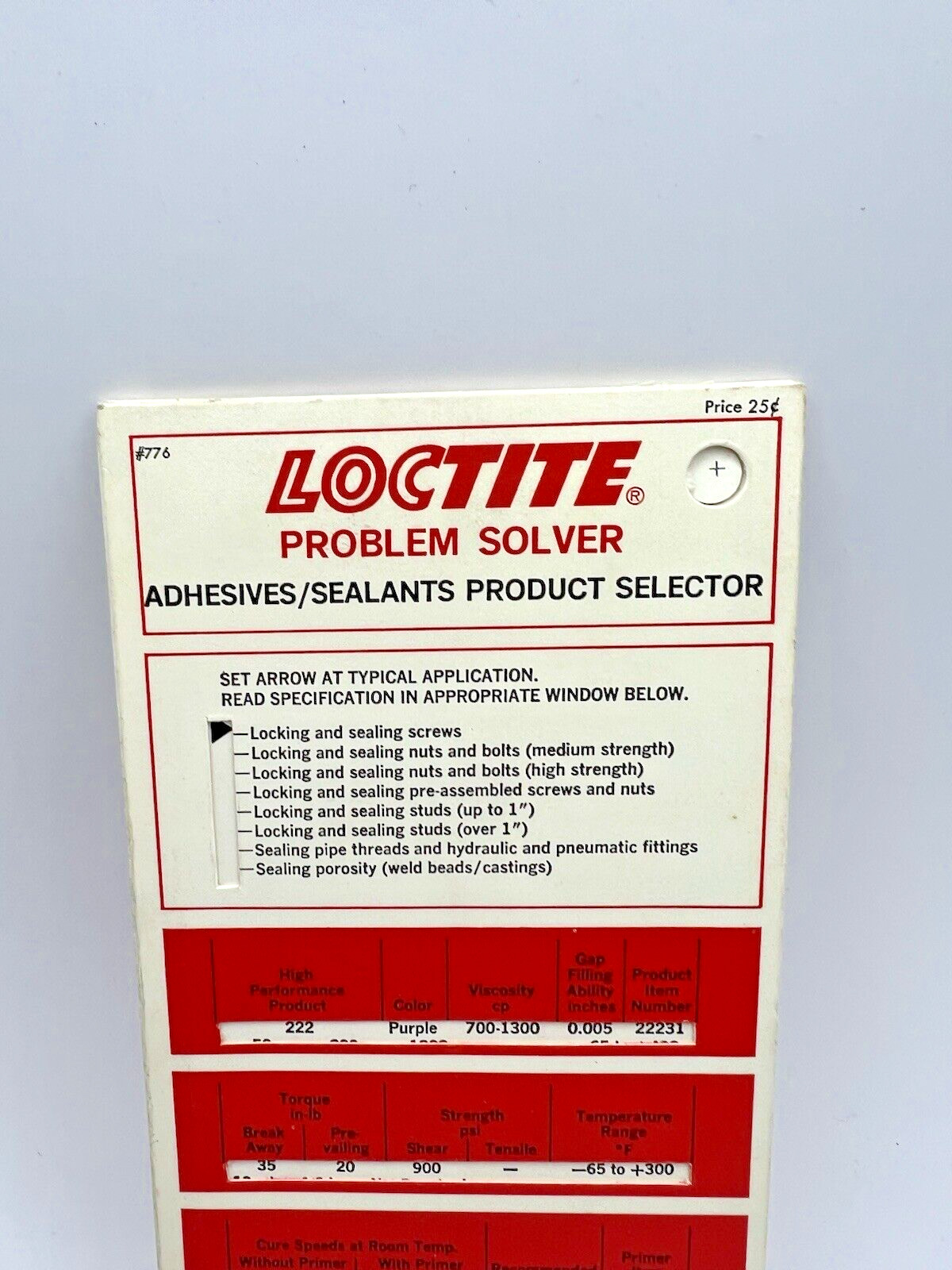 Vintage LOCTITE Adhesive Problem Solver Slide Rule Selector Perrygraf 1977 USA