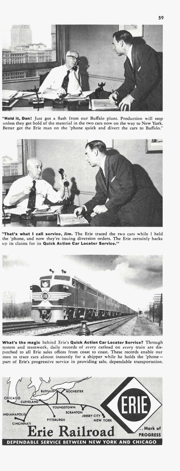 Erie Railroad Responsive Professional Teamwork Chicago to New York Mag Print Ad