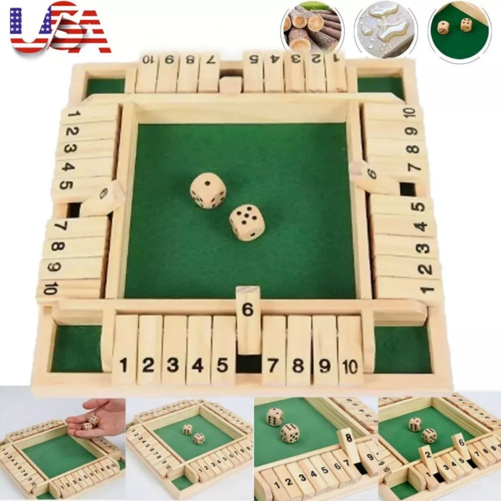 Shut The Box Dice Game,4 Player Family Wooden Board Table Math Games NEW