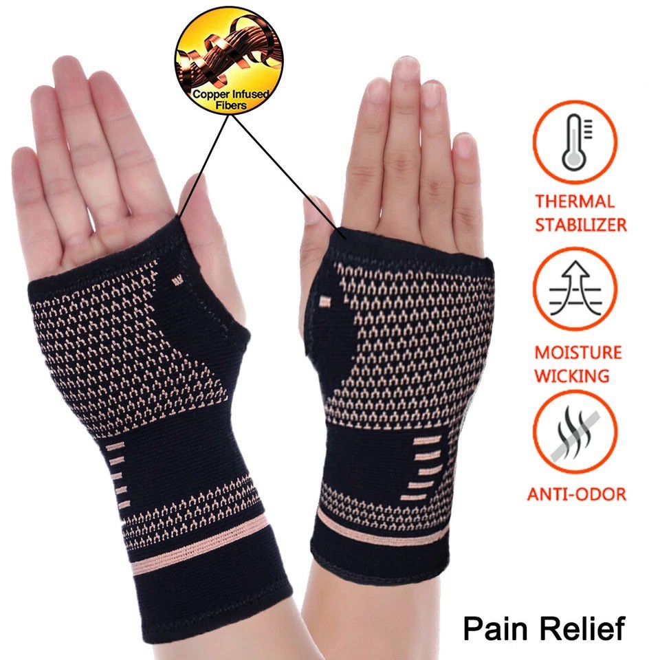 2pcs Copper Wrist Compression Sleeve Comfortable Hand Brace Support for Arthriti