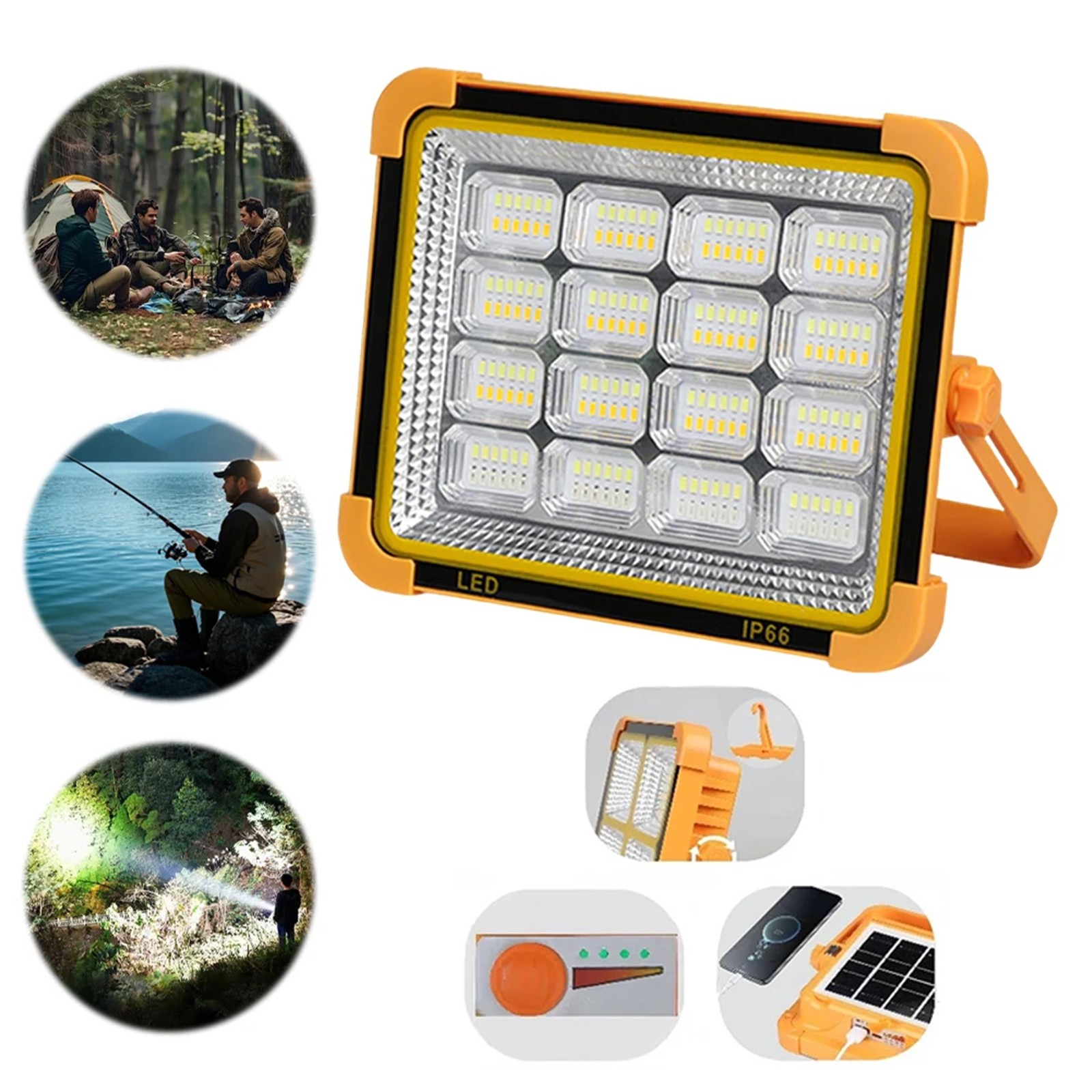650W Solar Rechargeable Work Light–100LM Portable LED Flood Light with Stand US