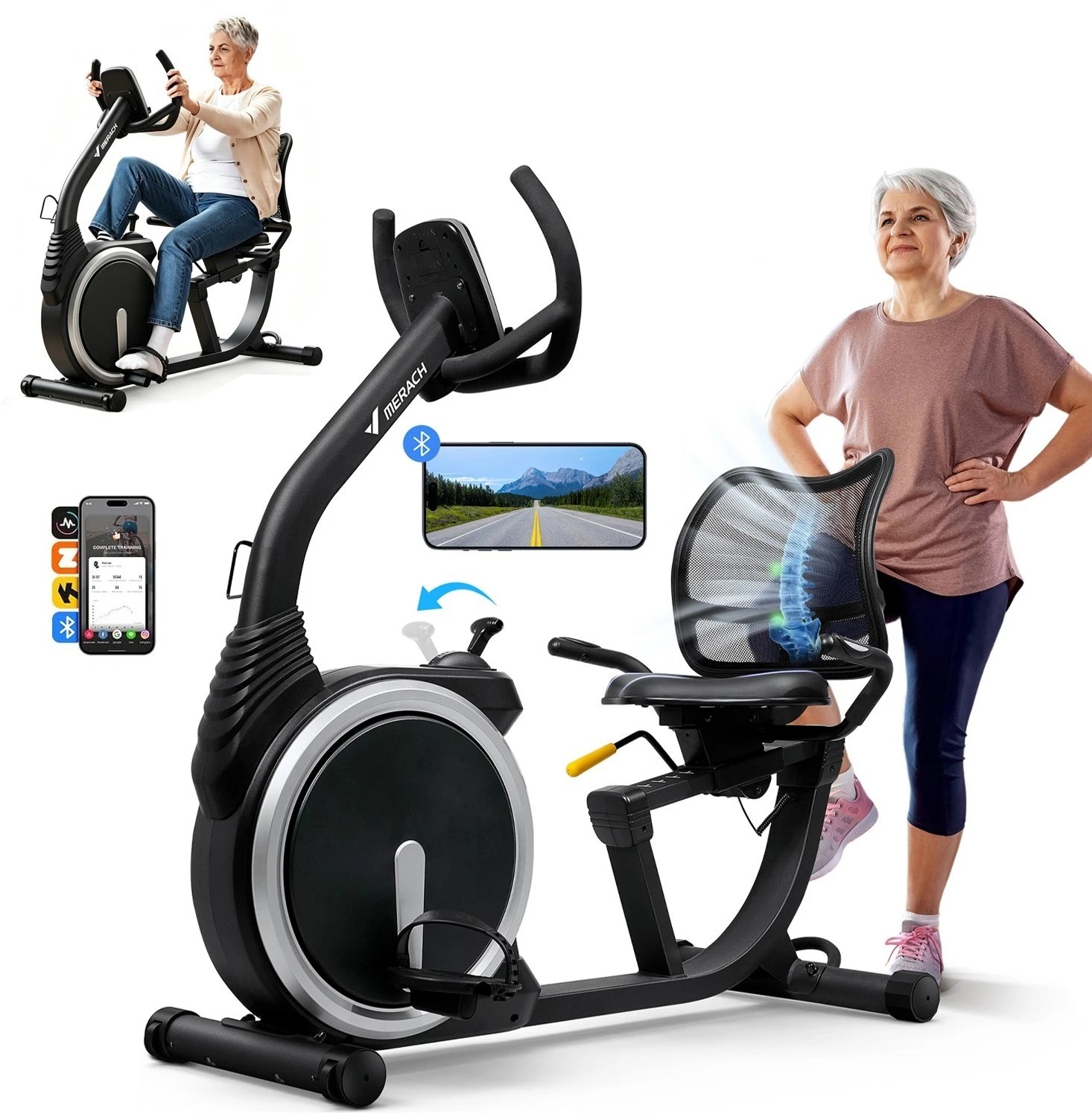 MERACH S19 High-end Magnetic Recumbent Adults Exercise Bike Smart Bluetooth LCD