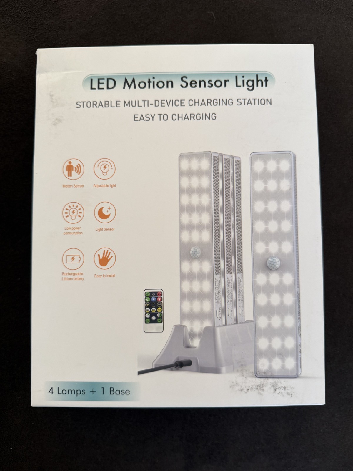 LED Closet Light with Charging Station, 4 Pcs Dimmer Rechargeable Motion Sensor