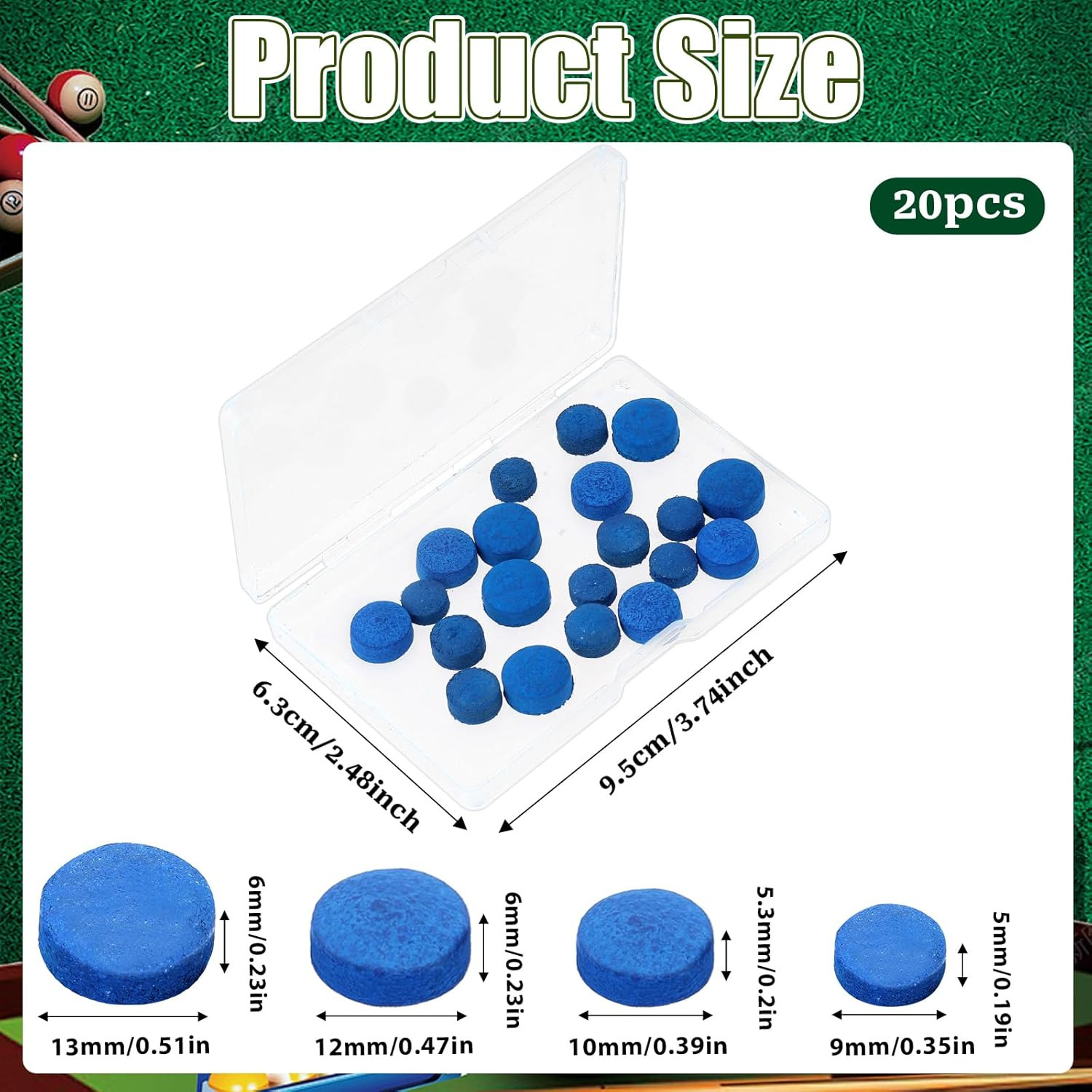 20 Pieces Billiard Pool Cue Tips, 13/12/10/9Mm, Pool Stick Replacement Tips with