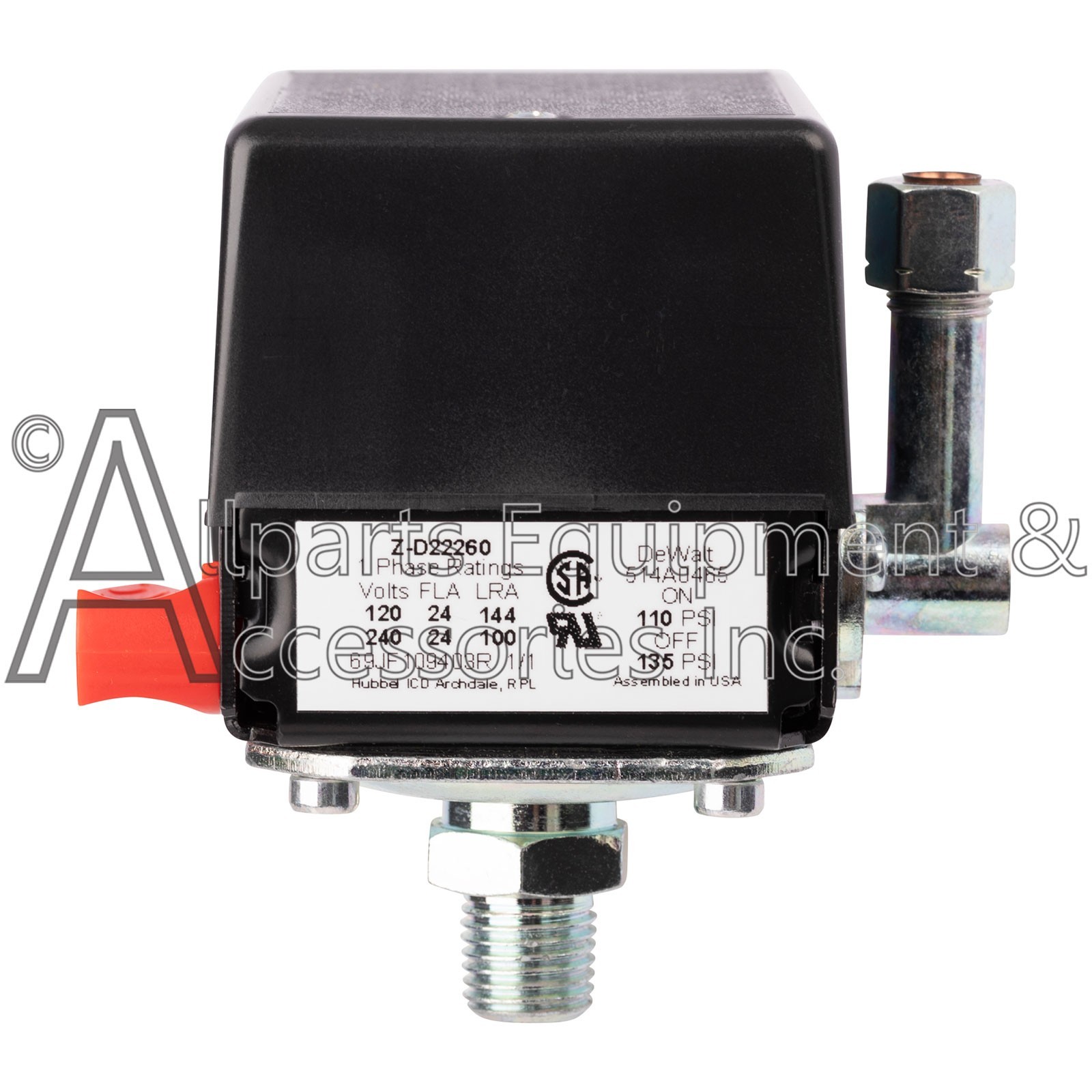 Z-D22260 DeVilbiss/DeWALT/Craftsman 1/4 NPT Port Pressure Switch 110/135 PSI