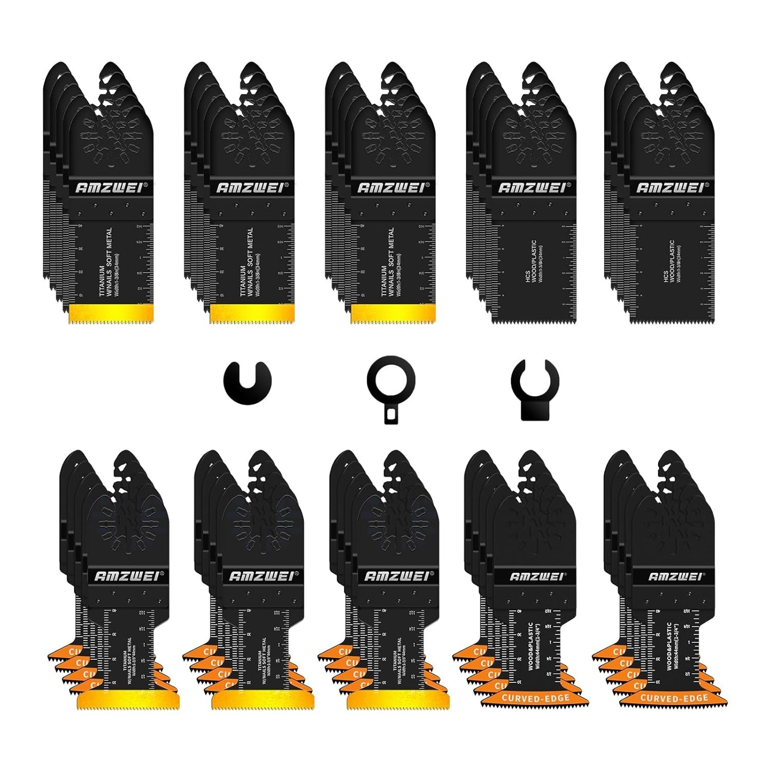 50PCS Titanium Oscillating Tool Blades, Curved Edge Oscillating Saw Blades for M