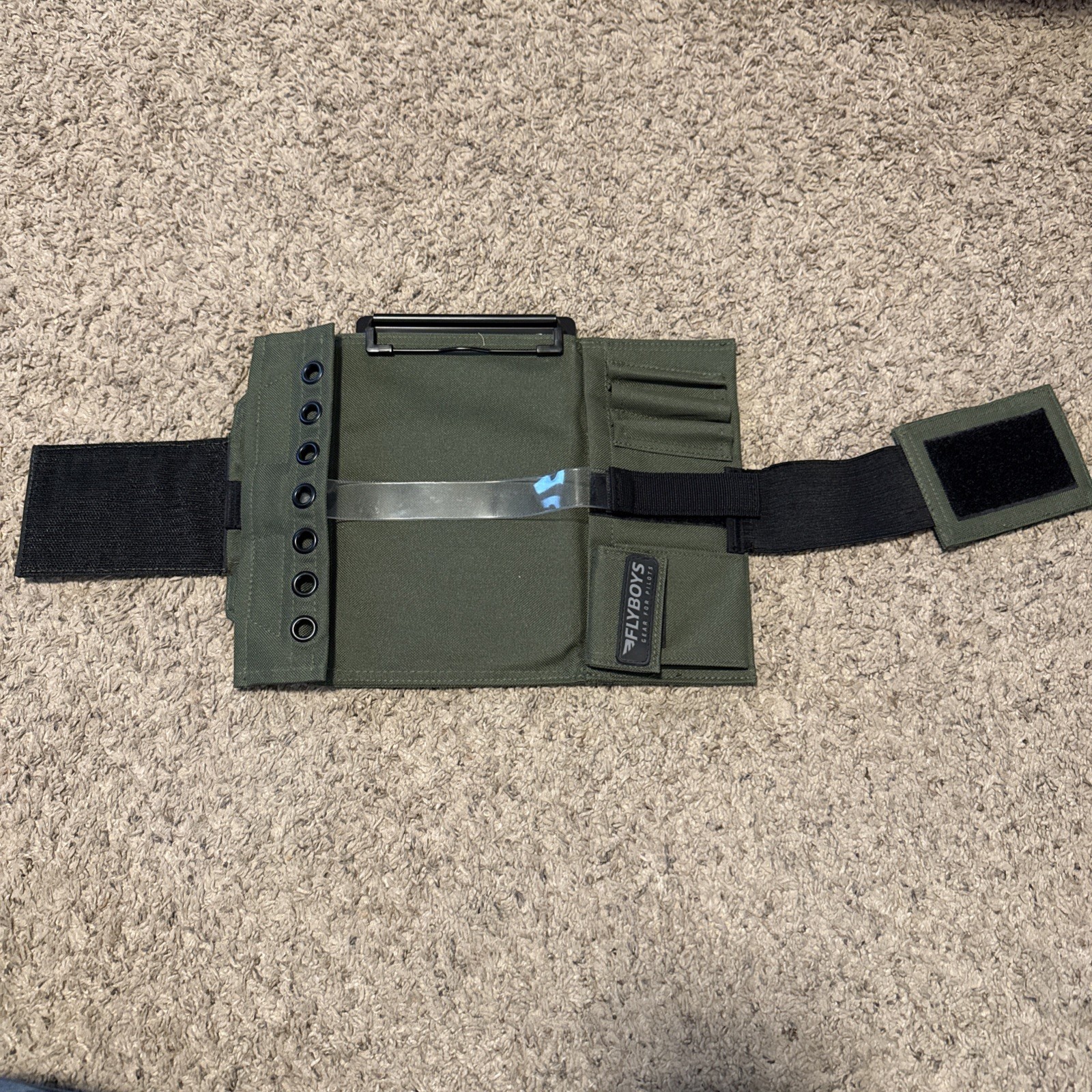 Flyboys FB1316 GREEN Kneeboard with Eyelets & Clipboard Olive Green Velcro