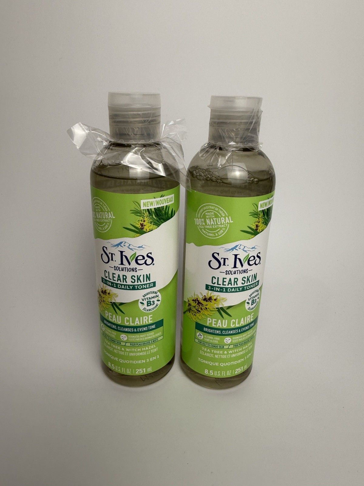 2x ST. IVES Solutions Clear Skin 3-IN-1 Daily Toner Tea Tree Witch Hazel 8.5 oz