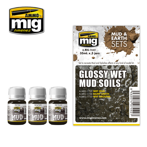 AMMO by MIG Enamel Earth & Mud Sets Glossy Wet Mud Soils AMIG7442