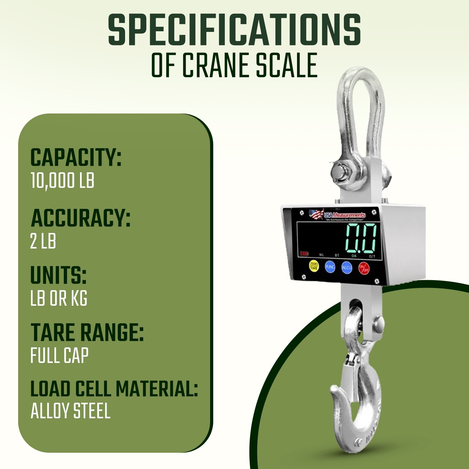 Stainless Steel 10,000 lb Crane Scale Wireless with Android App & Certificate