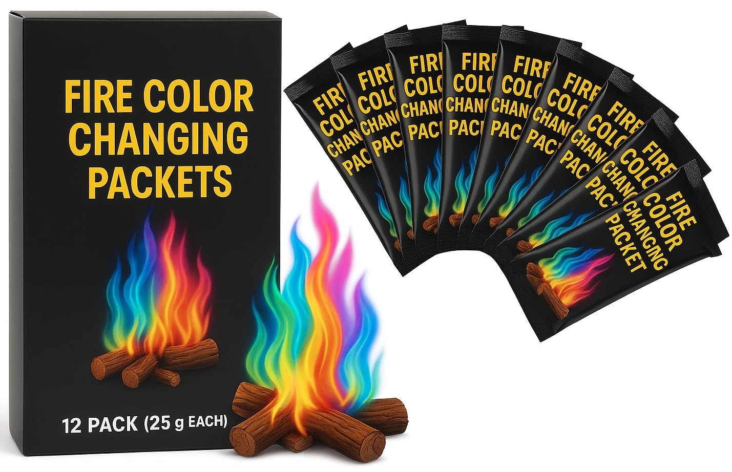 Magic Campfire Fire Color Changing Packets – 12 Pack (25g Each) – Assorted