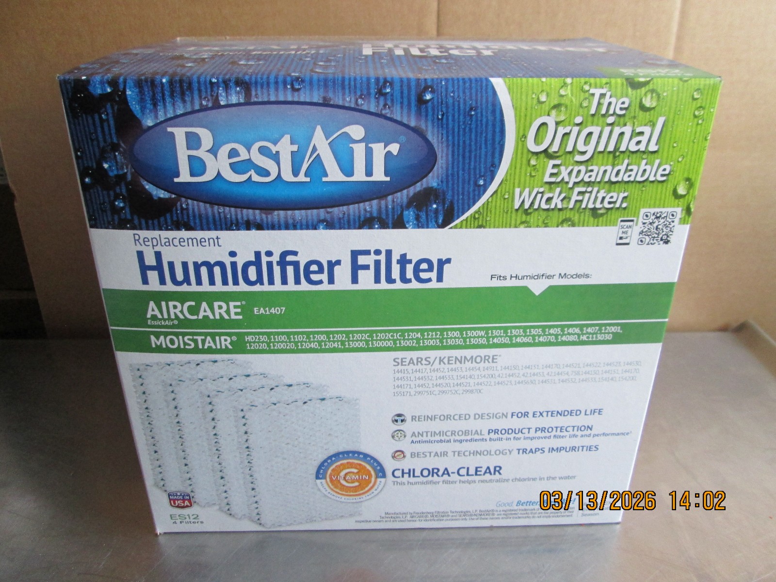 BestAir ES12 Extended Life Humidifier Replacement Paper Wick Filters 4-pack ~New