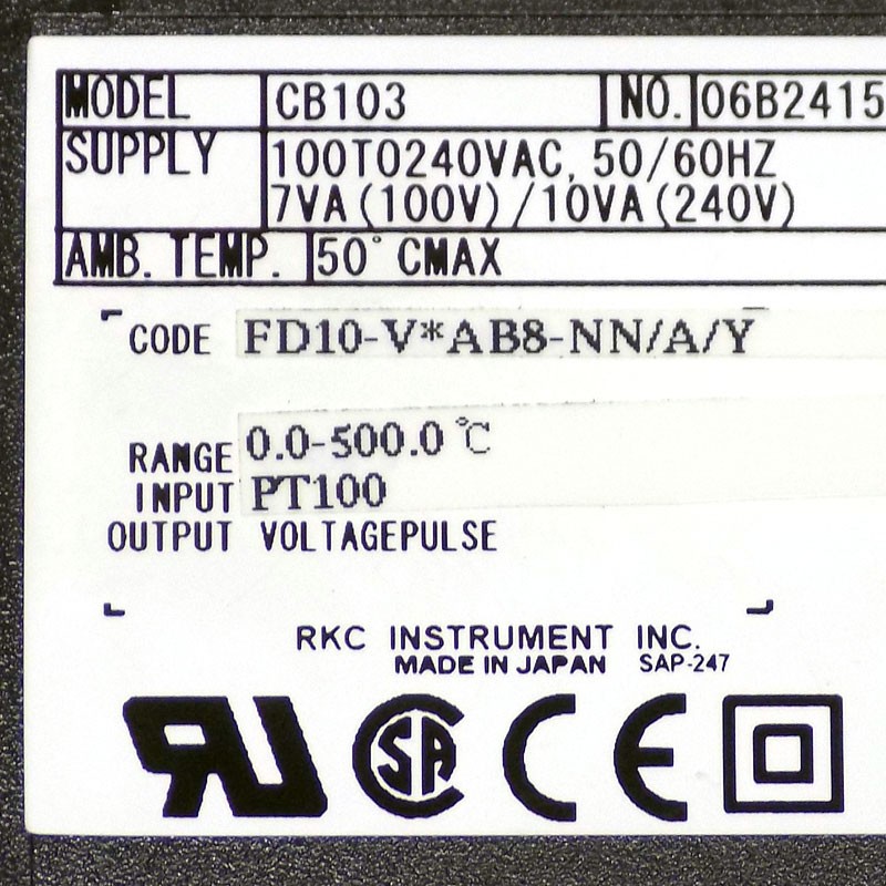 RKC Instruments CB103 Single-Loop Digital PID Temperature Controller 24V