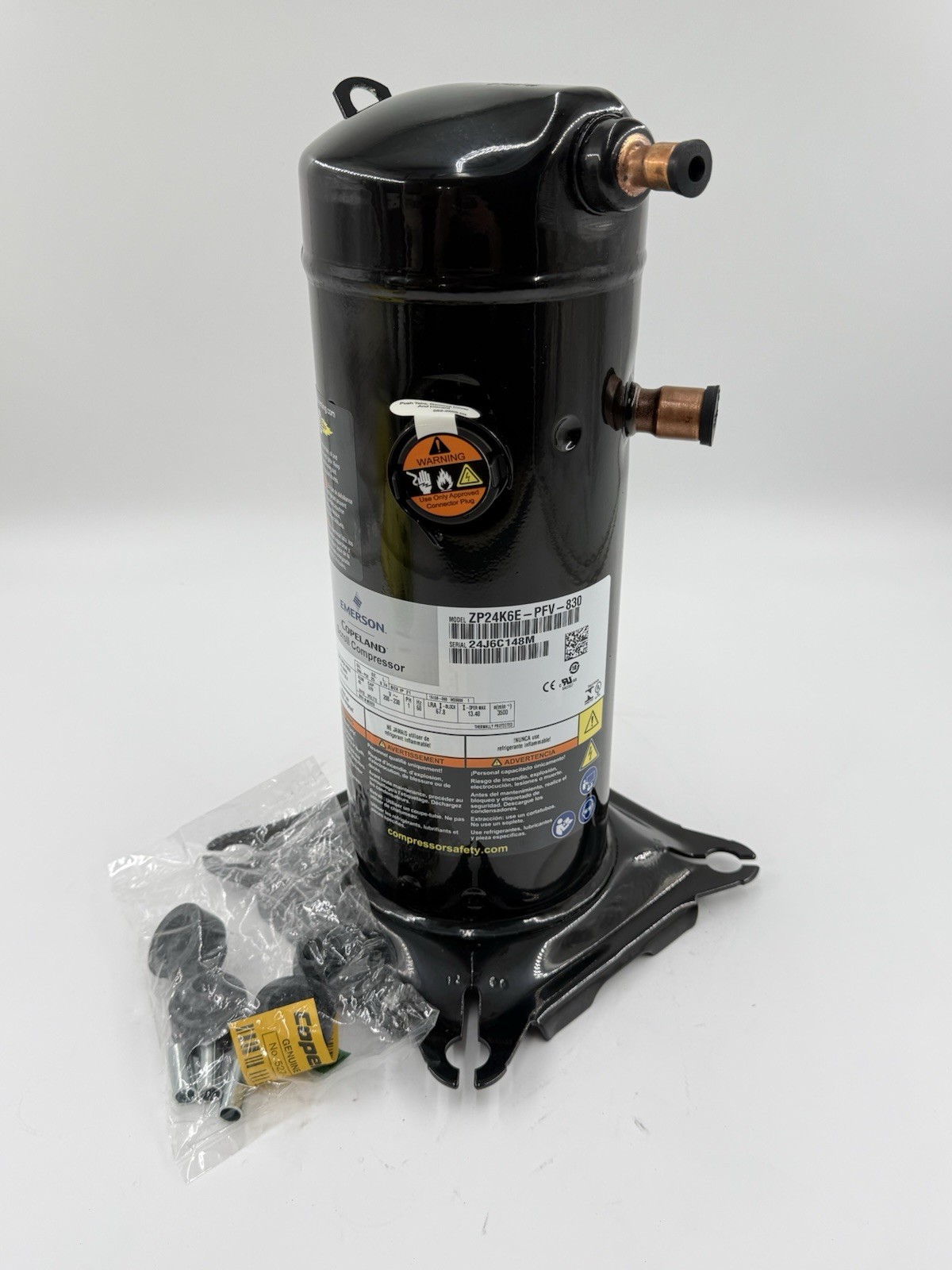 New Copeland ZP24K6E-PFV-830 Compressor ZP24K5E-PFV-130, 2 Ton, 208-230V  R-410A