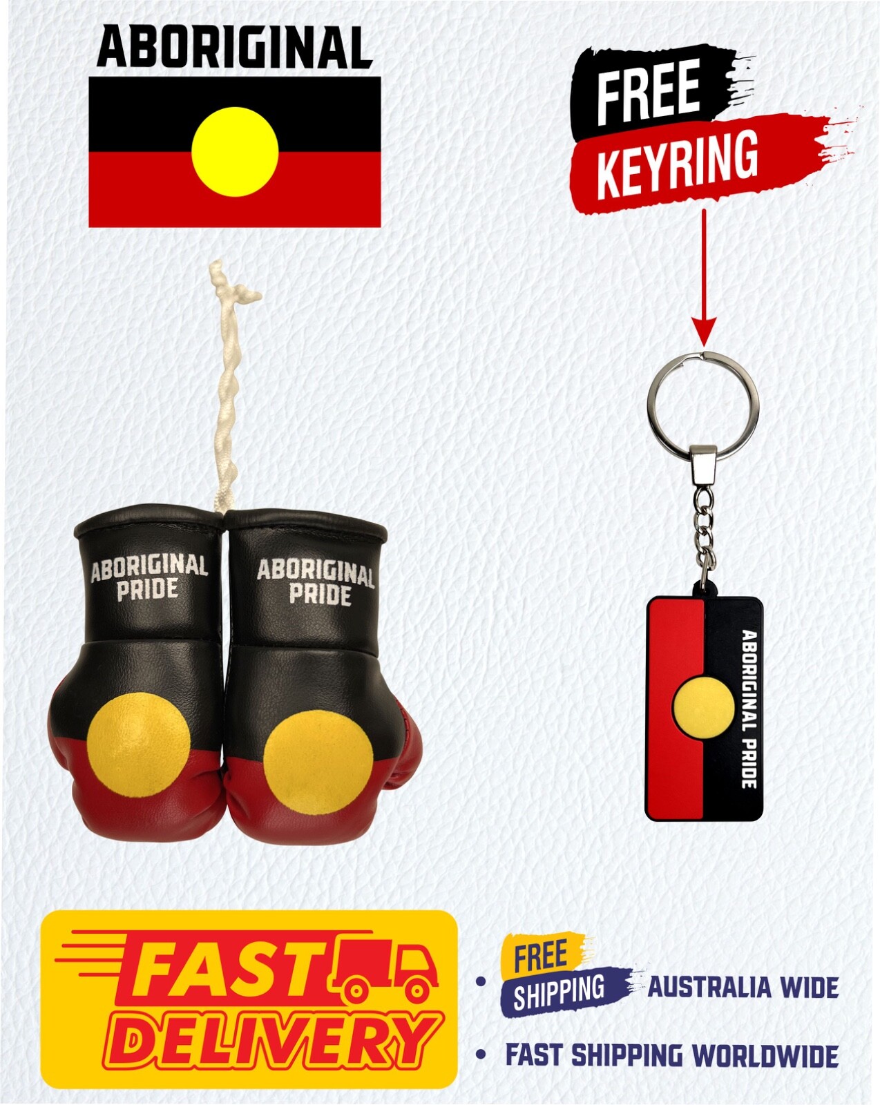 ABORIGINAL FLAG , ABORIGINAL , MINI BOXING GLOVES, BUY 1 PAIR GET 1 FREE KEYRING