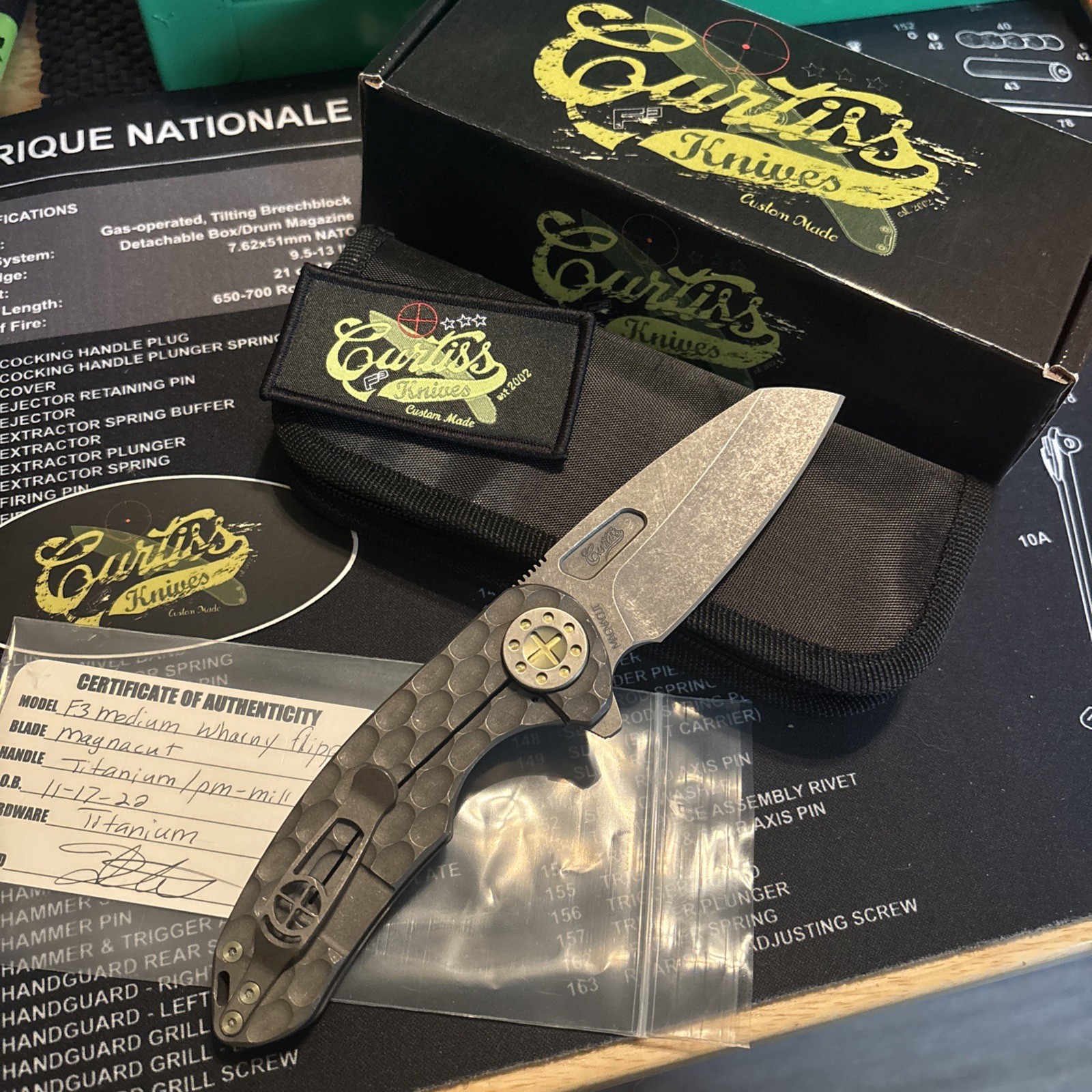Curtiss Custom Knives Medium F3 Wharny Flipper, SPOT Pivot, Milled Ti/magnacut