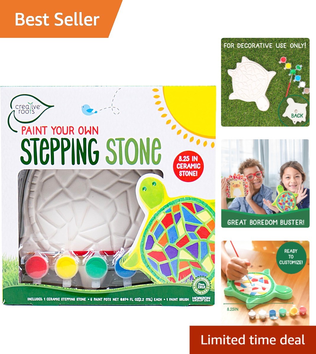Ready-to-Paint Turtle Stepping Stone for Kids - Complete Art Kit with 6 Paints