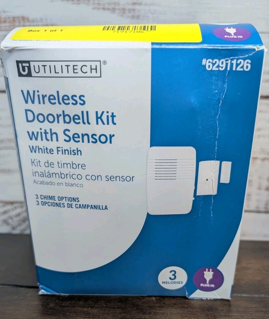 UTILITECH WIRELESS DOORBELL KITcwith Sensor White Finish #6291126 Open Box