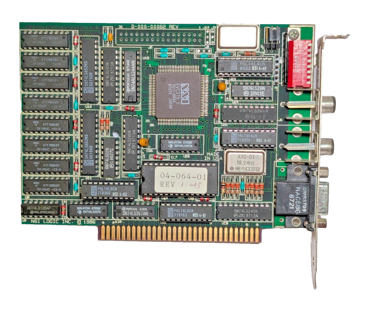 NSI Logic EVC-315S EGA card; 256 KB; ISA 8-bit; untested