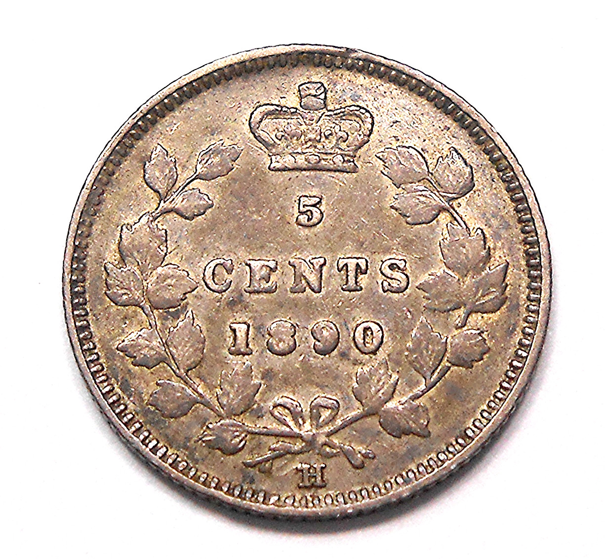 1890H Five Cents Silver VF+ Beautiful HIGH Grade TONED Queen Victoria Canada 5¢