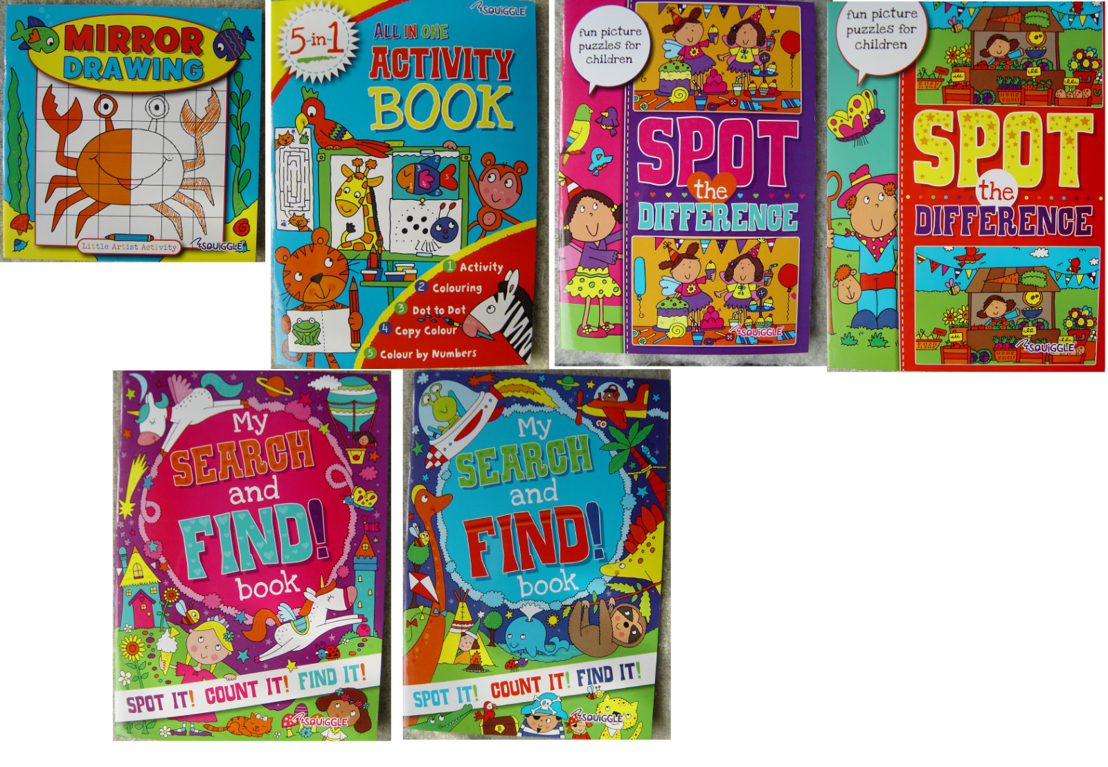 Kids Puzzle Books, Activity, Spot the Difference, Search and Find, Colouring,